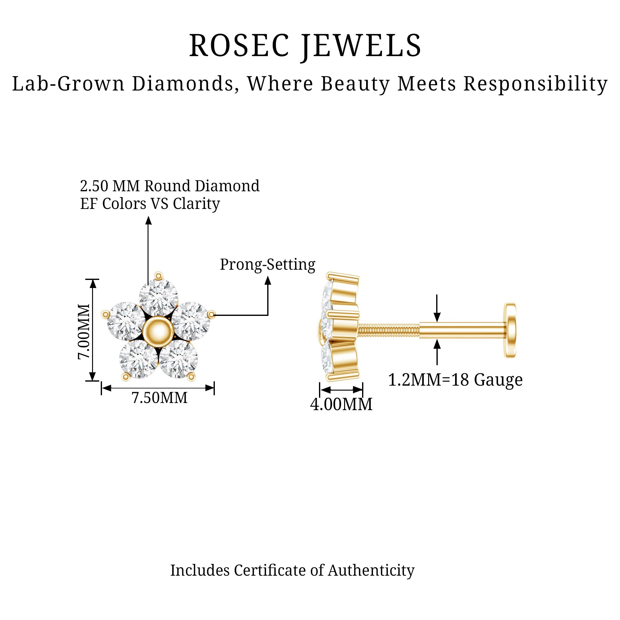 Nature Inspired Diamond Flower Earring for Tragus Piercing | Body Jewelry | Wiccan Center