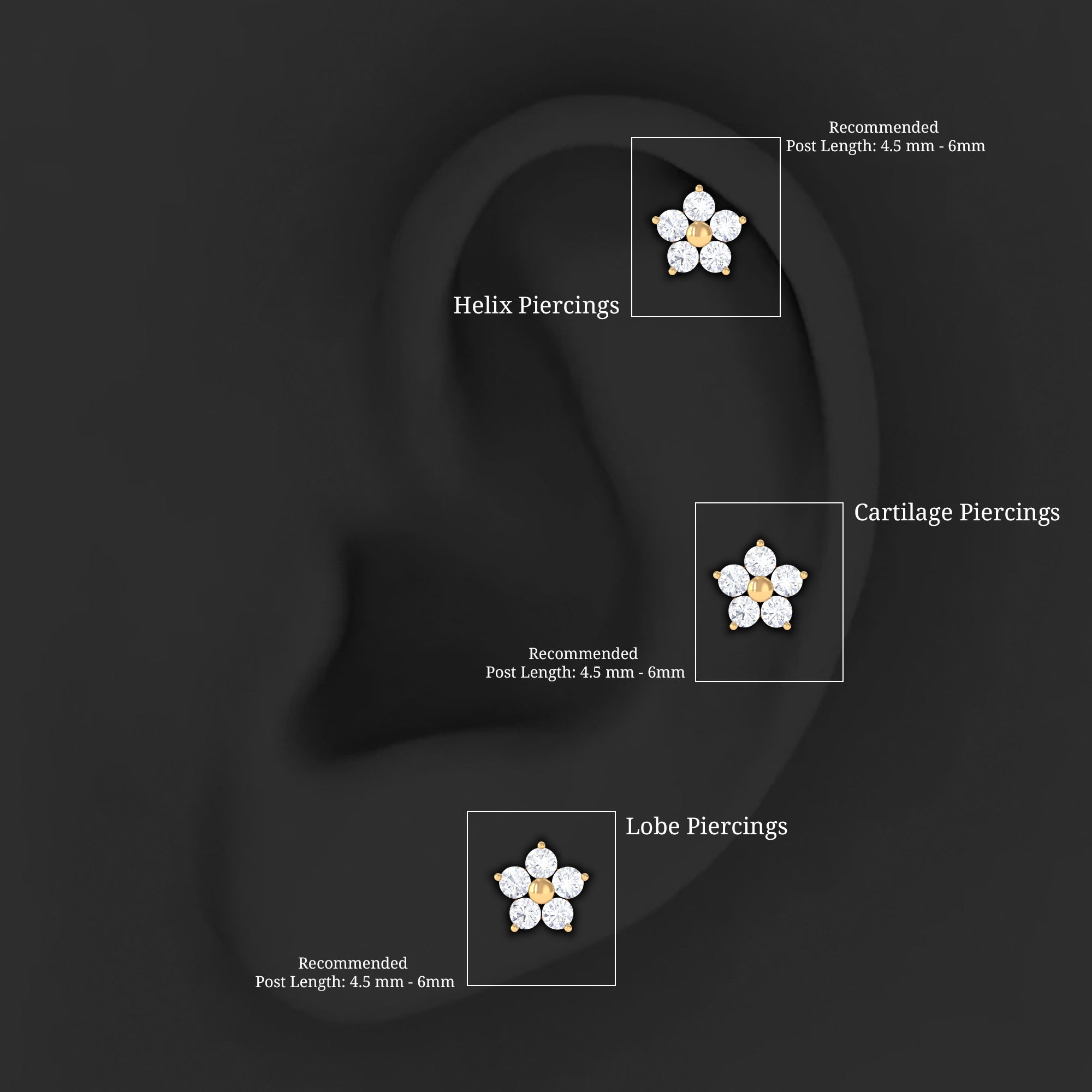 Nature Inspired Diamond Flower Earring for Tragus Piercing | Body Jewelry | Wiccan Center