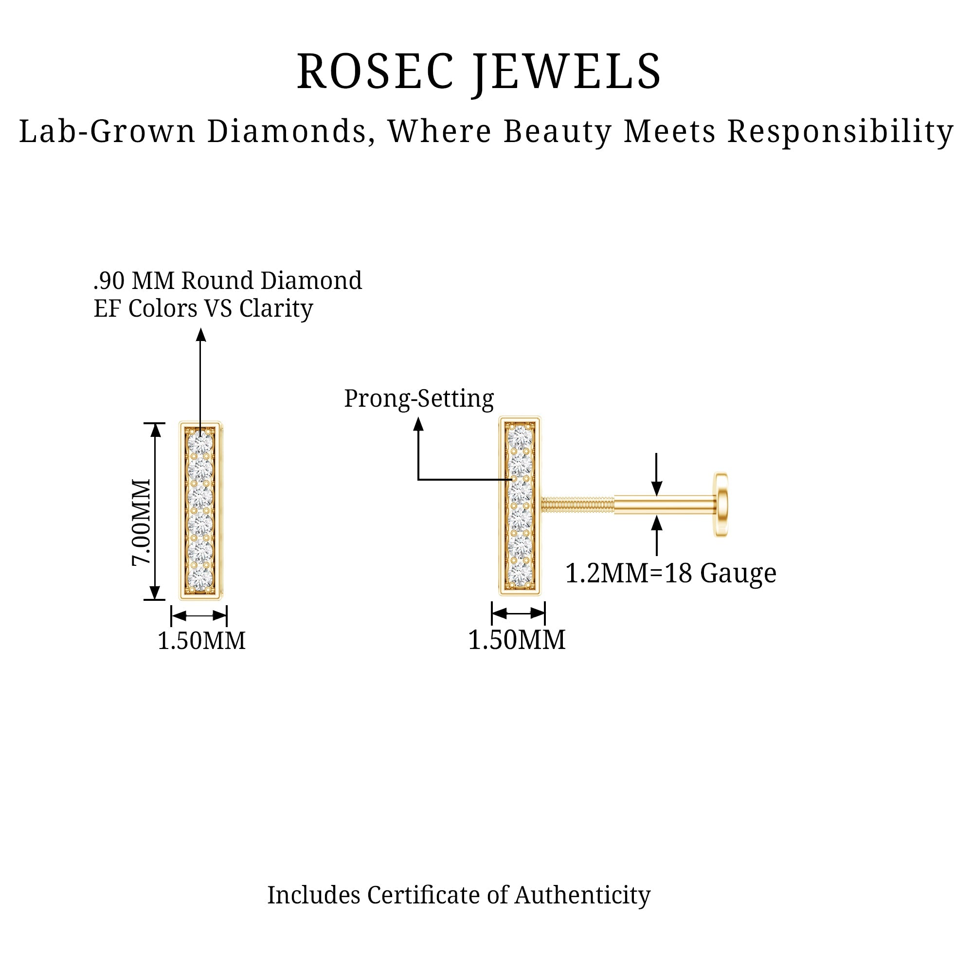 Diamond Bar Earring for Tragus Piercing | Body Jewelry | Wiccan Center