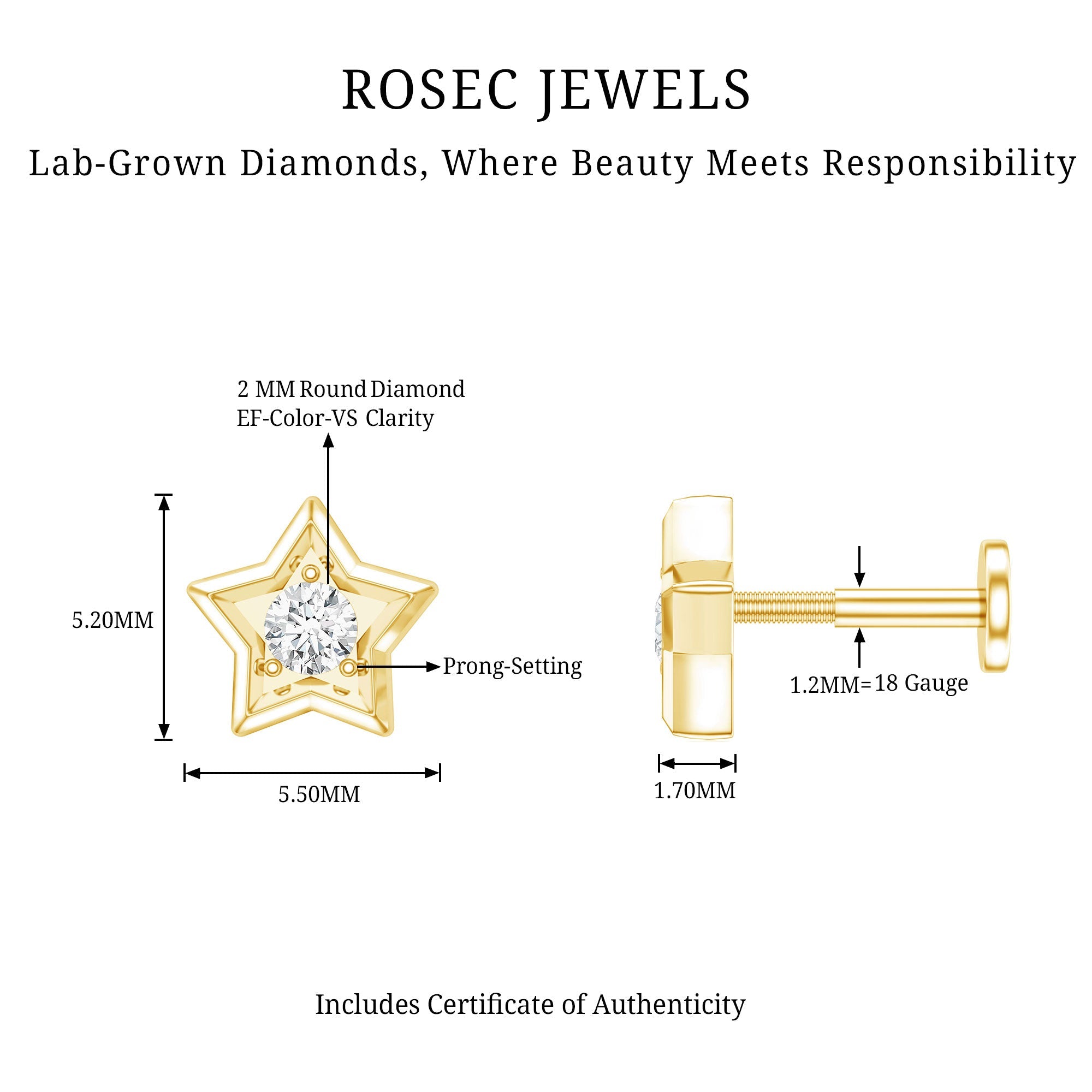 Dainty Diamond Star Earring for Tragus Piercing | Body Jewelry | Wiccan Center
