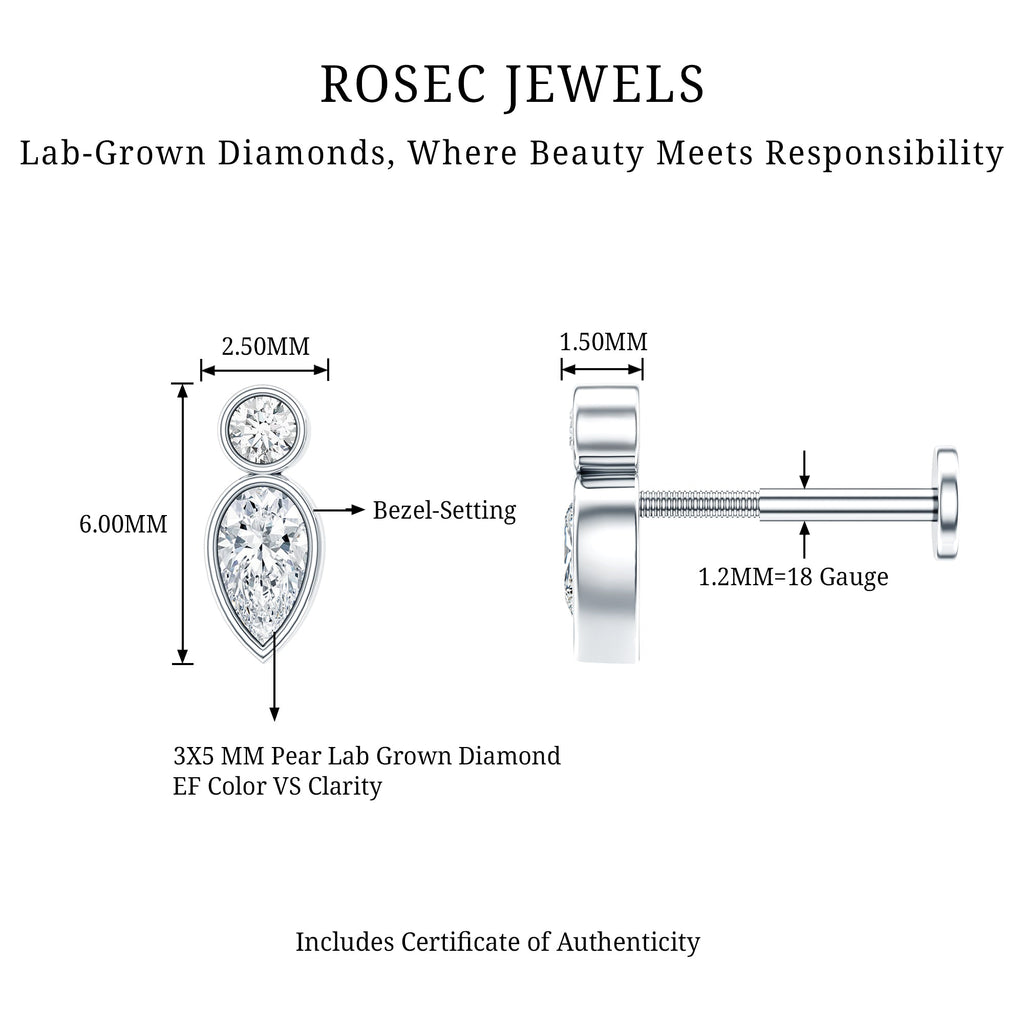 Minimal Pear Diamond Tragus Earring in Bezel Setting | Body Jewelry | Wiccan Center