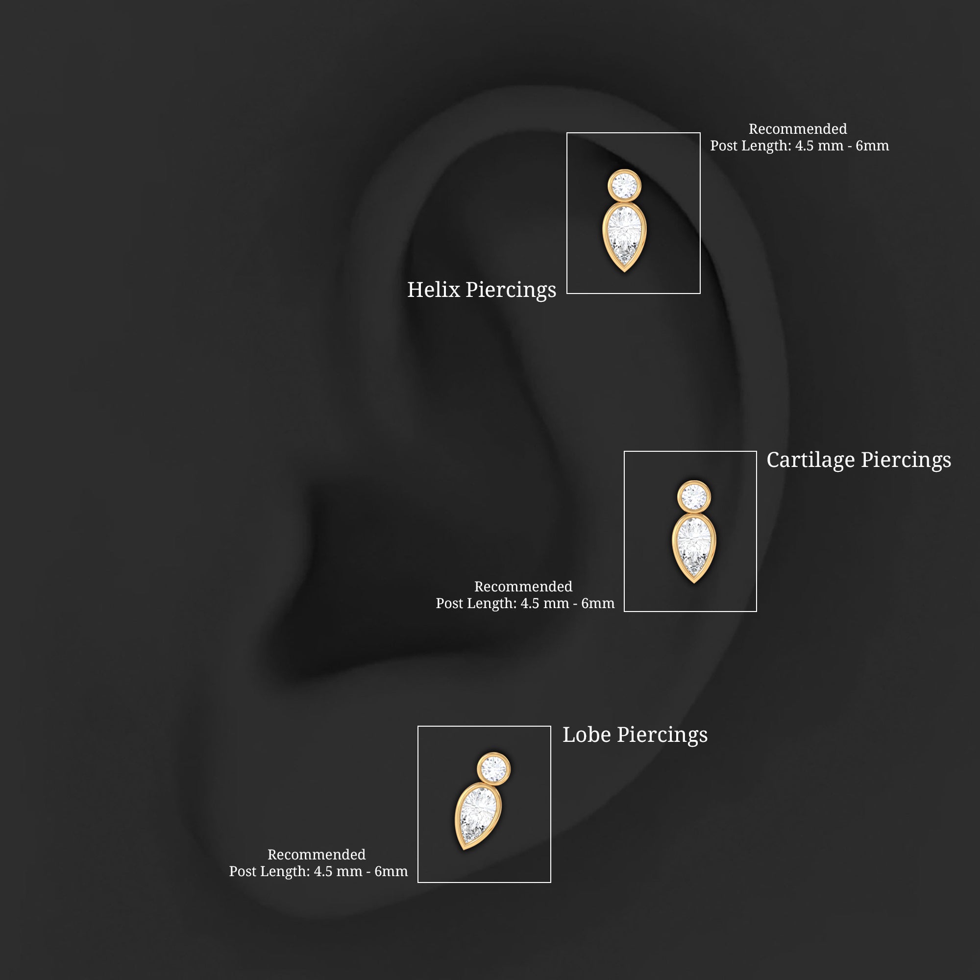 Minimal Pear Diamond Tragus Earring in Bezel Setting | Body Jewelry | Wiccan Center