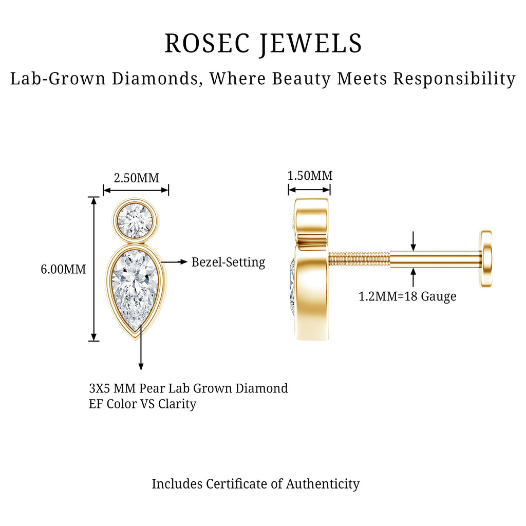 Minimal Pear Diamond Tragus Earring in Bezel Setting | Body Jewelry | Wiccan Center