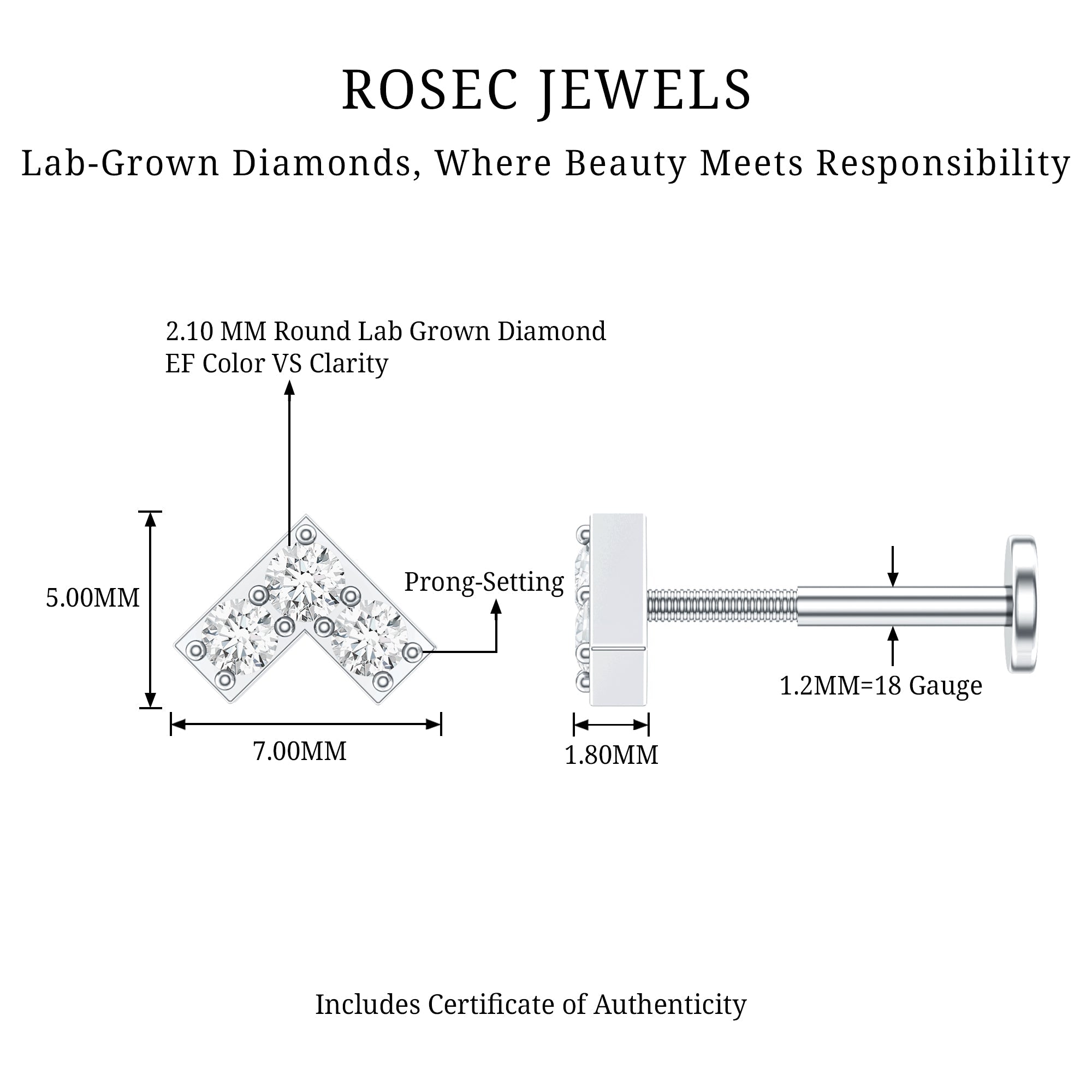 Certified Diamond Chevron V Earring for Tragus Piercing | Body Jewelry | Wiccan Center
