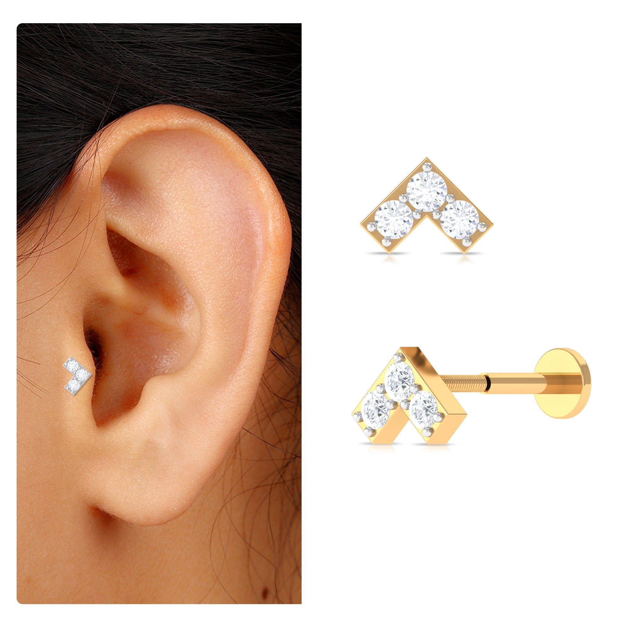 Certified Diamond Chevron V Earring for Tragus Piercing | Body Jewelry | Wiccan Center