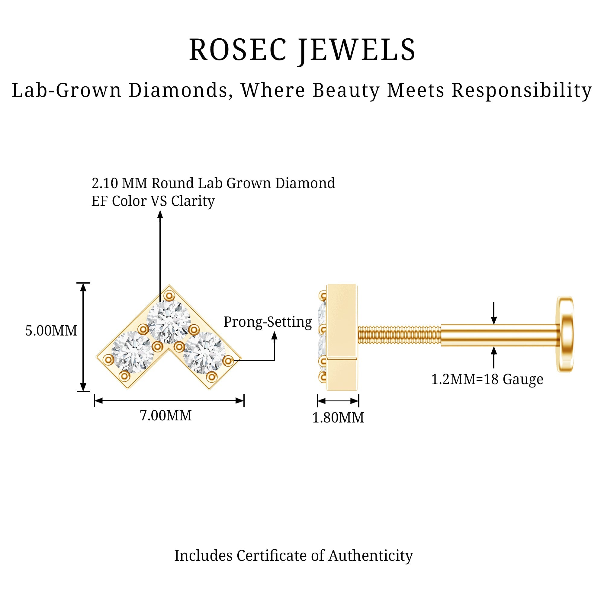 Certified Diamond Chevron V Earring for Tragus Piercing | Body Jewelry | Wiccan Center