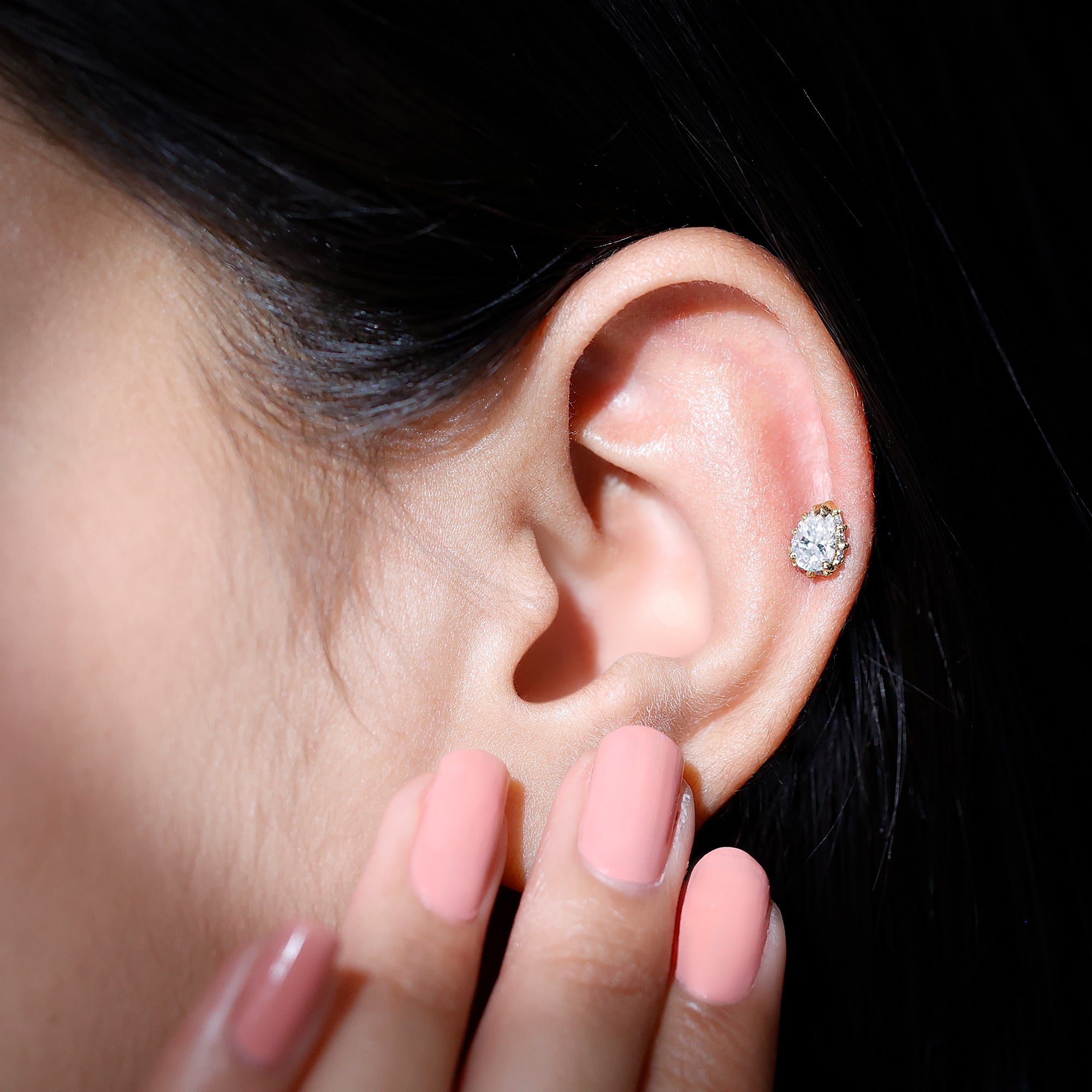 Solitaire Diamond Teardrop Tragus Earring for Women | Body Jewelry | Wiccan Center