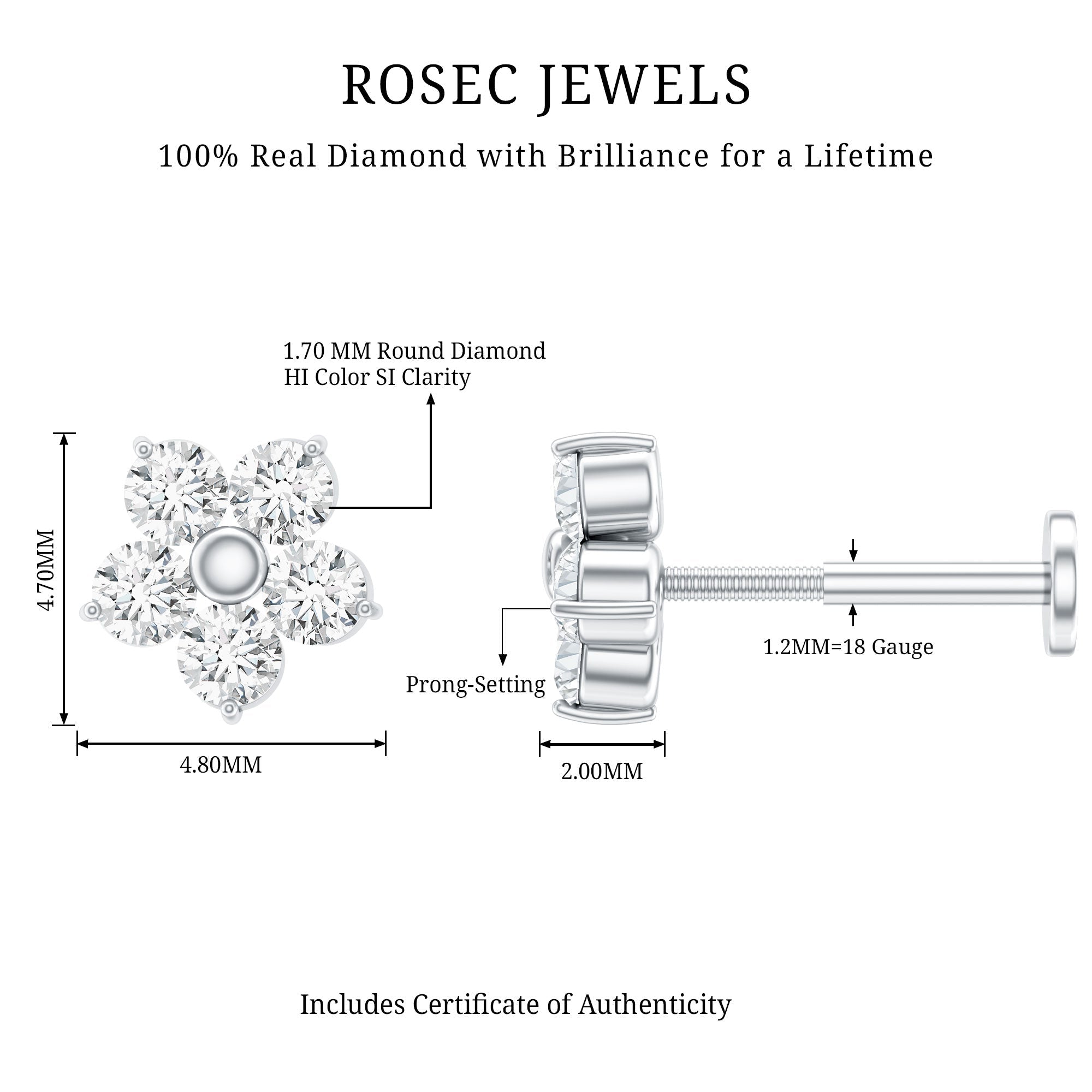 Minimalist Diamond Flower Tragus Earring with Flat Back | Body Jewelry | Wiccan Center