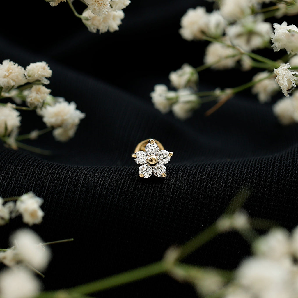 Minimalist Diamond Flower Tragus Earring with Flat Back | Body Jewelry | Wiccan Center