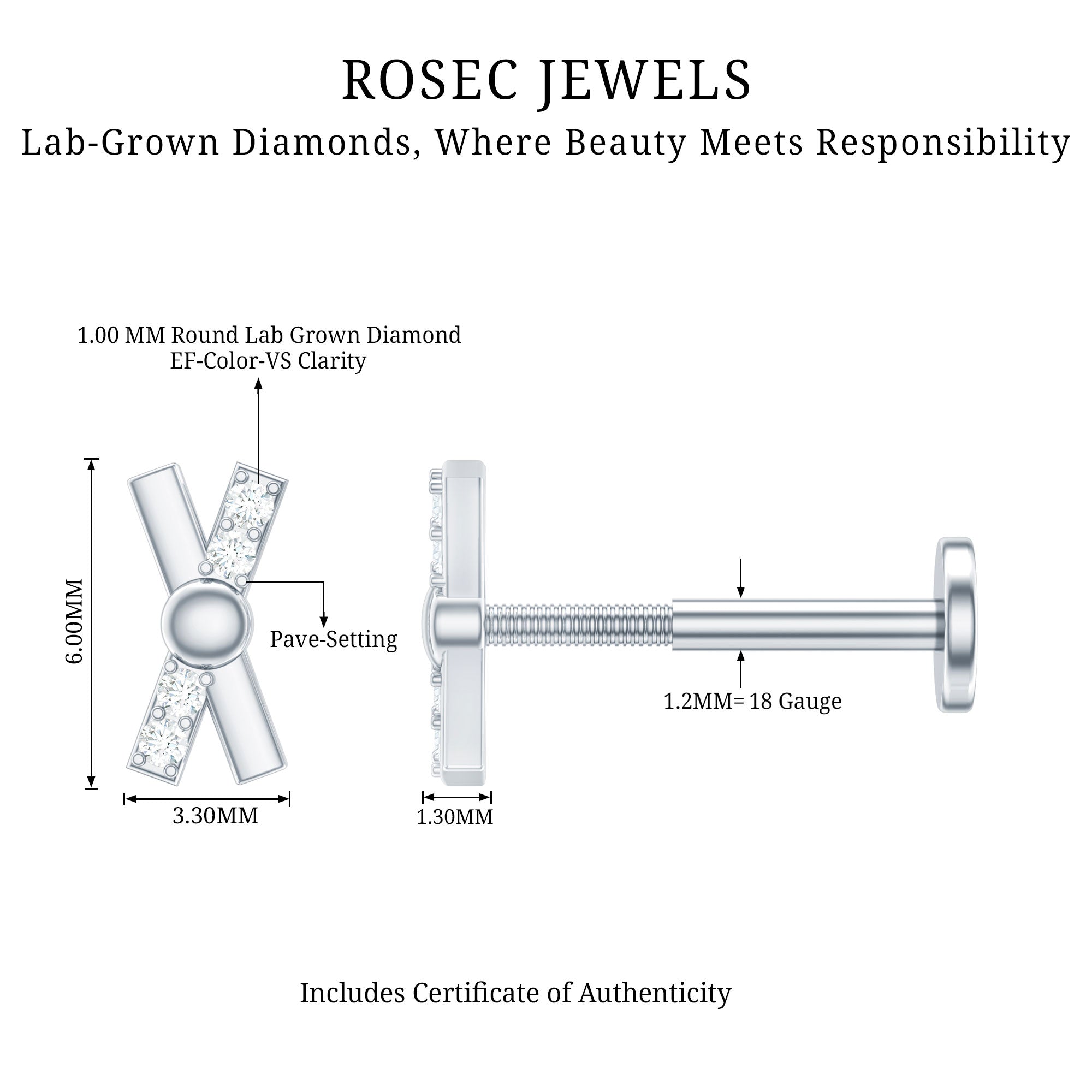 Simple Diamond X Earring for Tragus Piercing | Body Jewelry | Wiccan Center