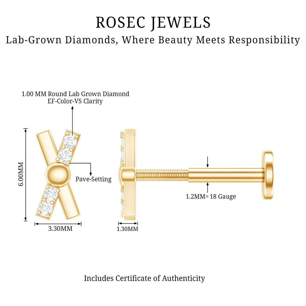 Simple Diamond X Earring for Tragus Piercing | Body Jewelry | Wiccan Center