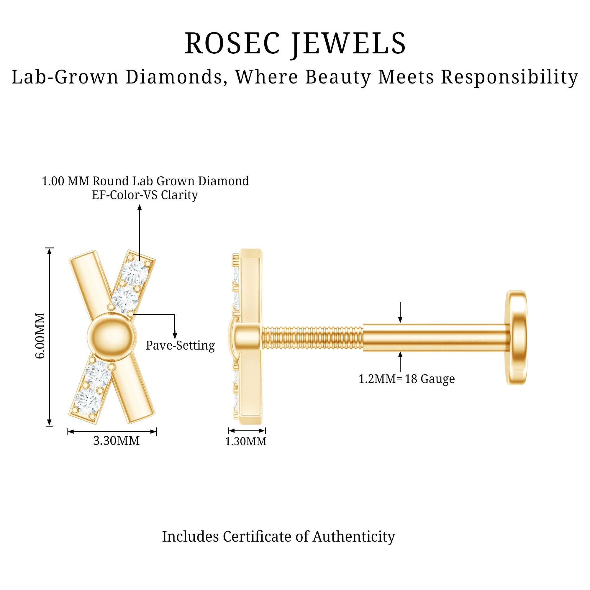 Simple Diamond X Earring for Tragus Piercing | Body Jewelry | Wiccan Center