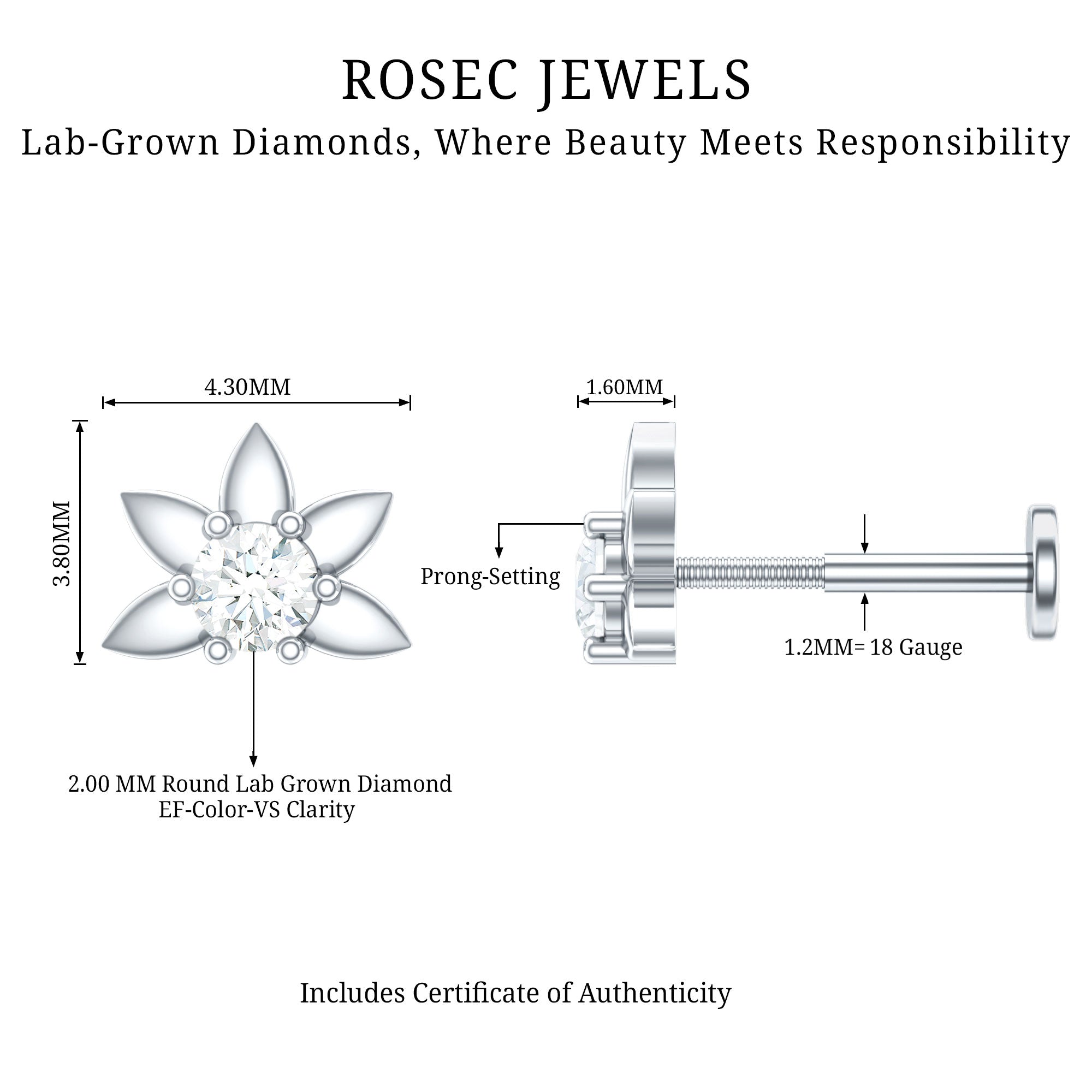 Diamond Floral Earring for Tragus Piercing | Body Jewelry | Wiccan Center