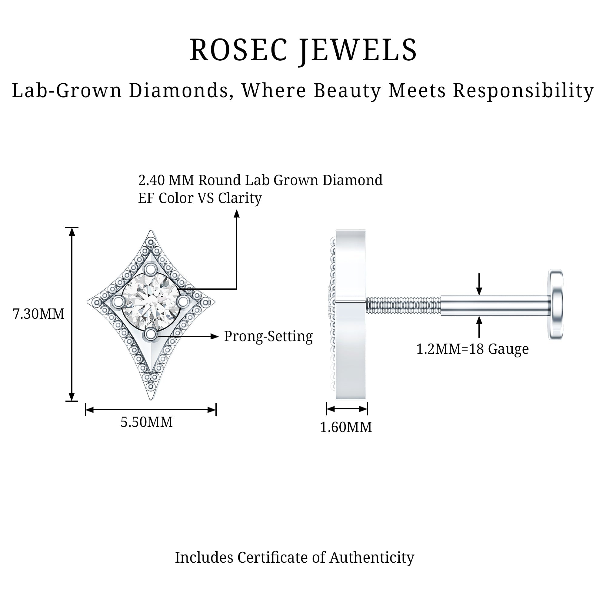 Diamond Kite Shape Tragus Earring | Body Jewelry | Wiccan Center