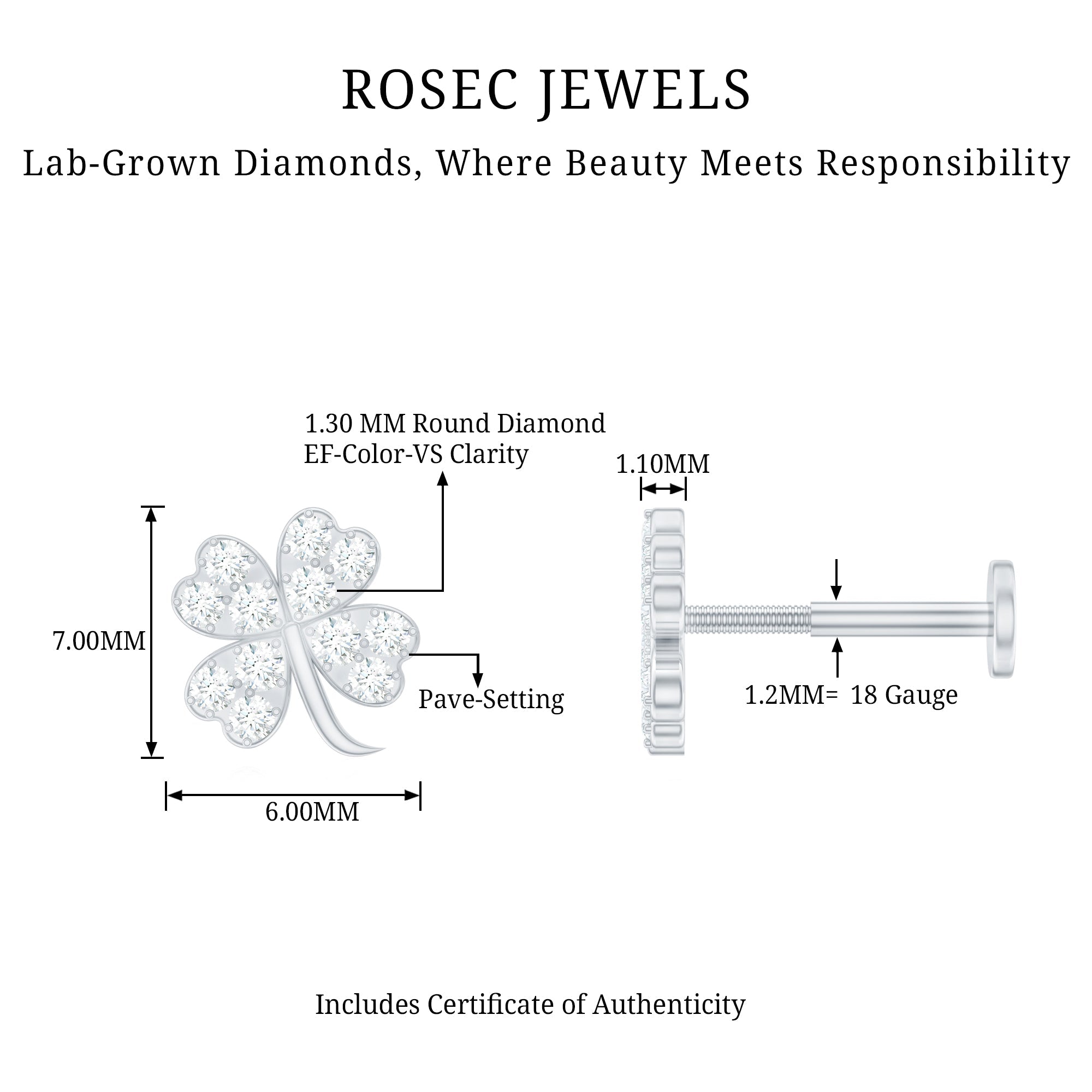 Diamond Four Leaf Clover Tragus Earring | Body Jewelry | Wiccan Center