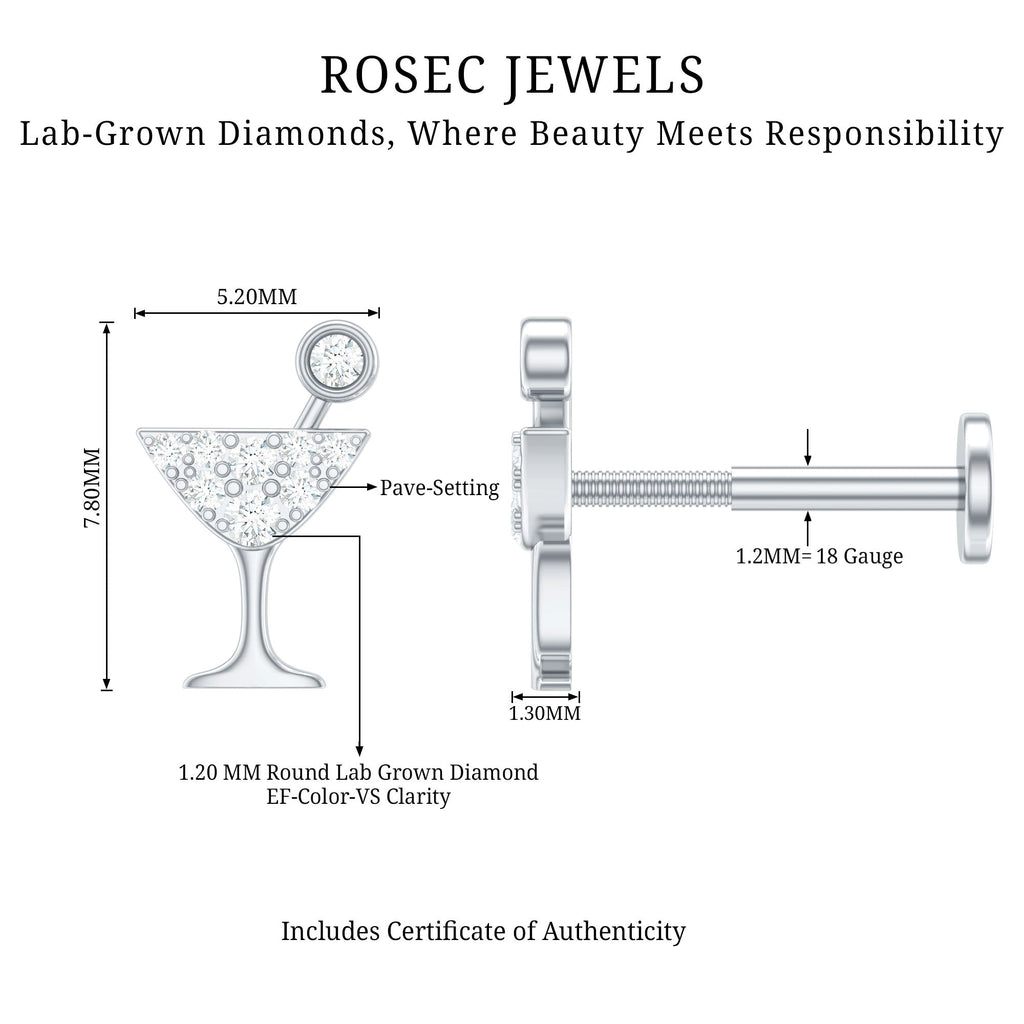 Diamond Wine Glass Earring for Tragus Piercing | Body Jewelry | Wiccan Center