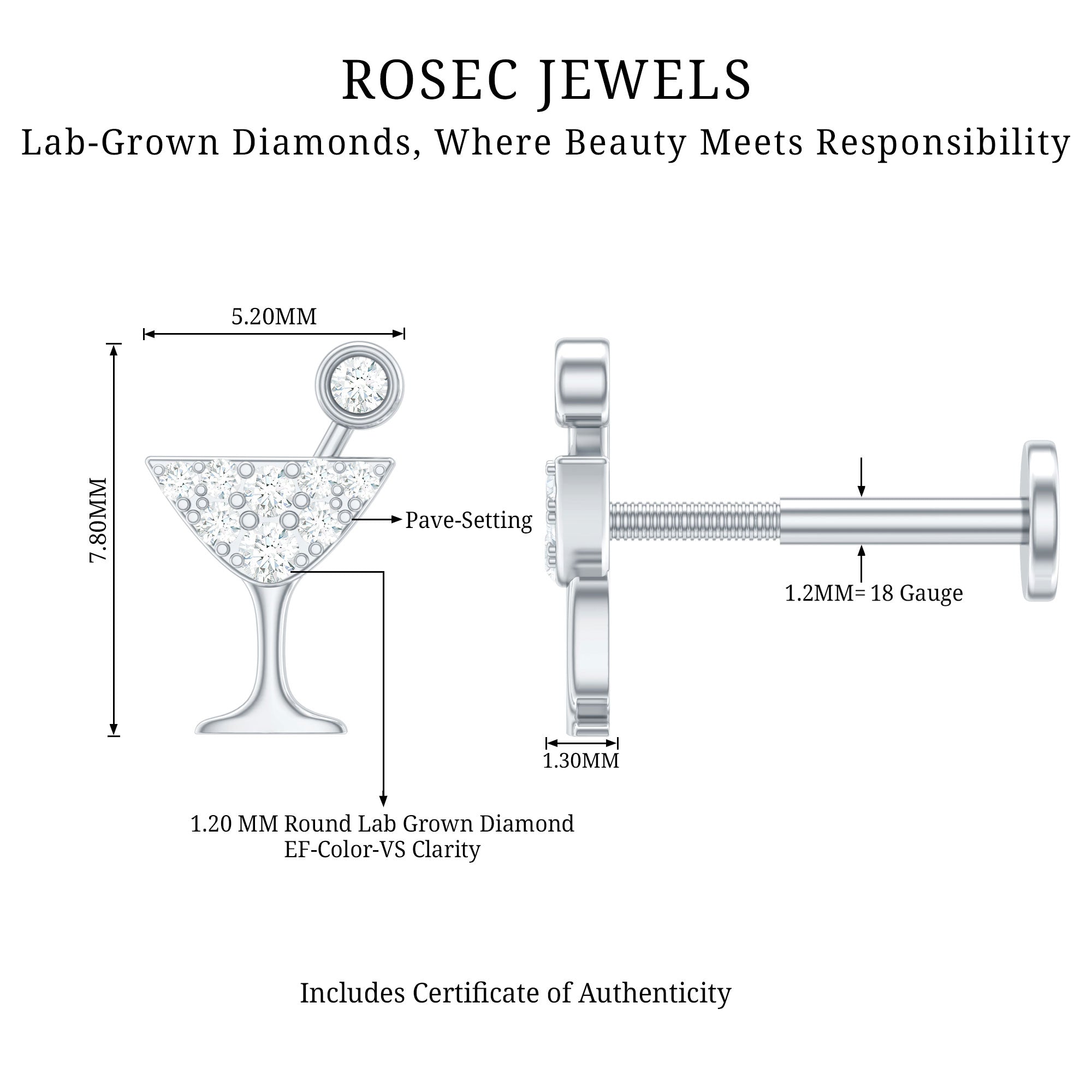 Diamond Wine Glass Earring for Tragus Piercing | Body Jewelry | Wiccan Center