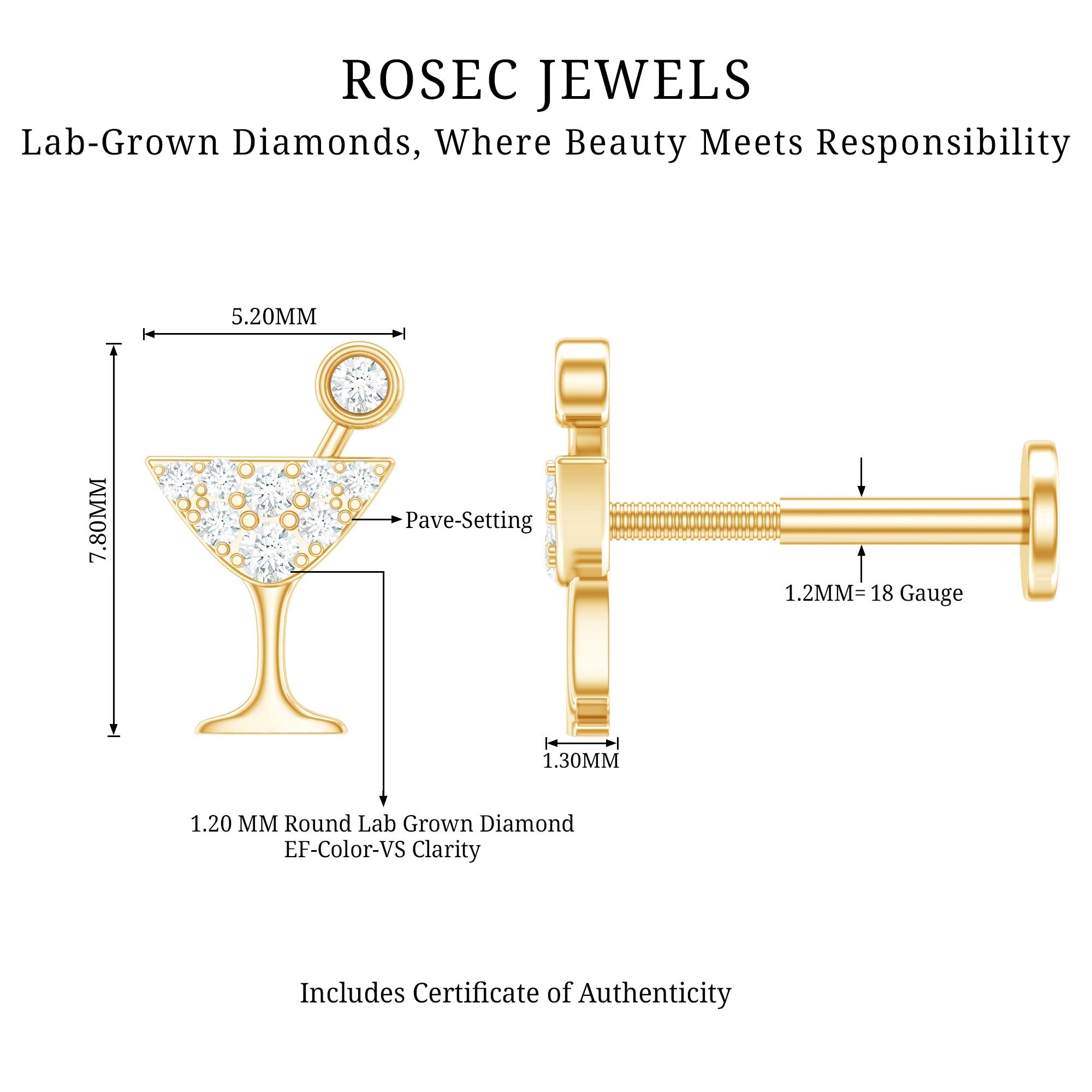 Diamond Wine Glass Earring for Tragus Piercing | Body Jewelry | Wiccan Center