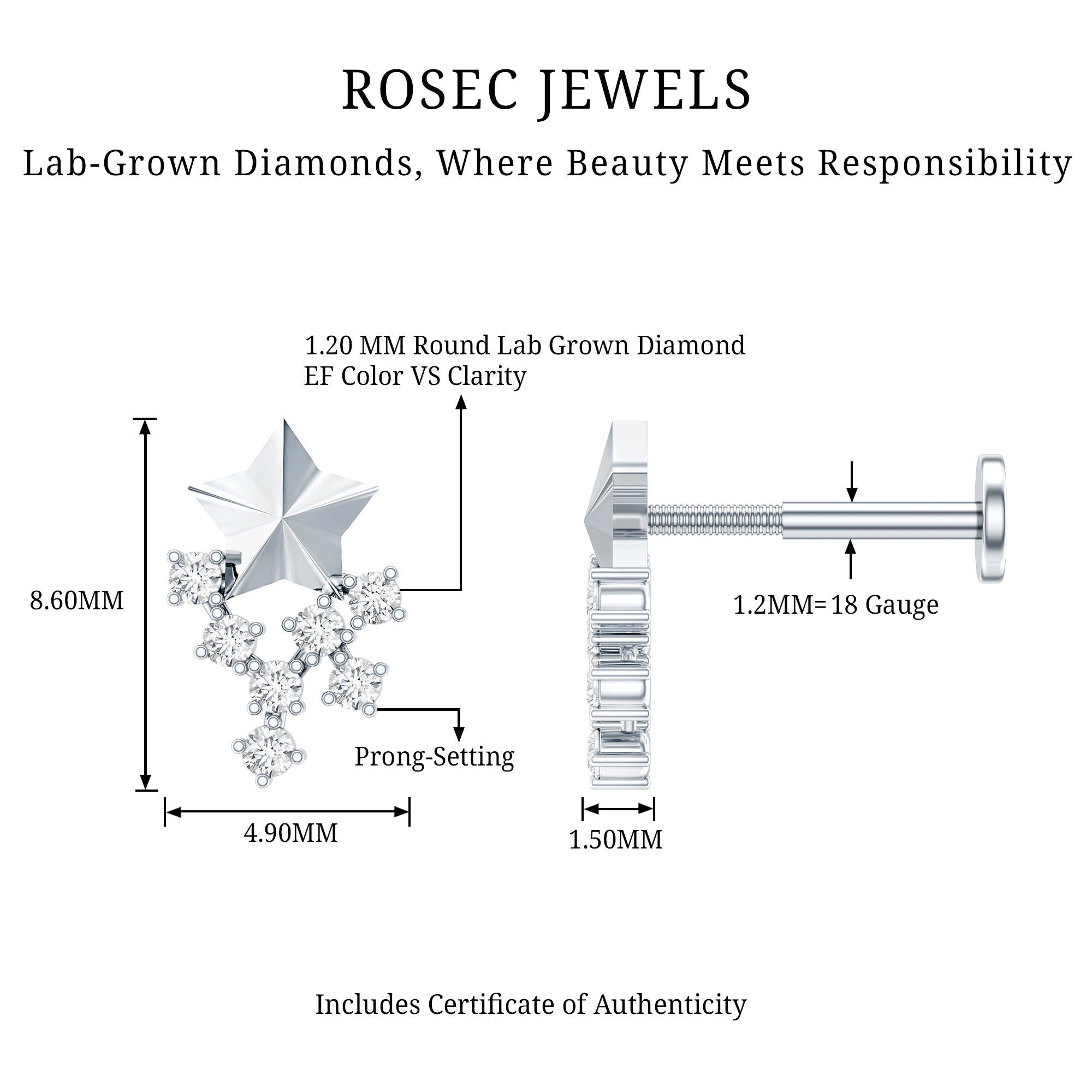 Diamond Star Celestial Earring for Tragus Piercing | Body Jewelry | Wiccan Center