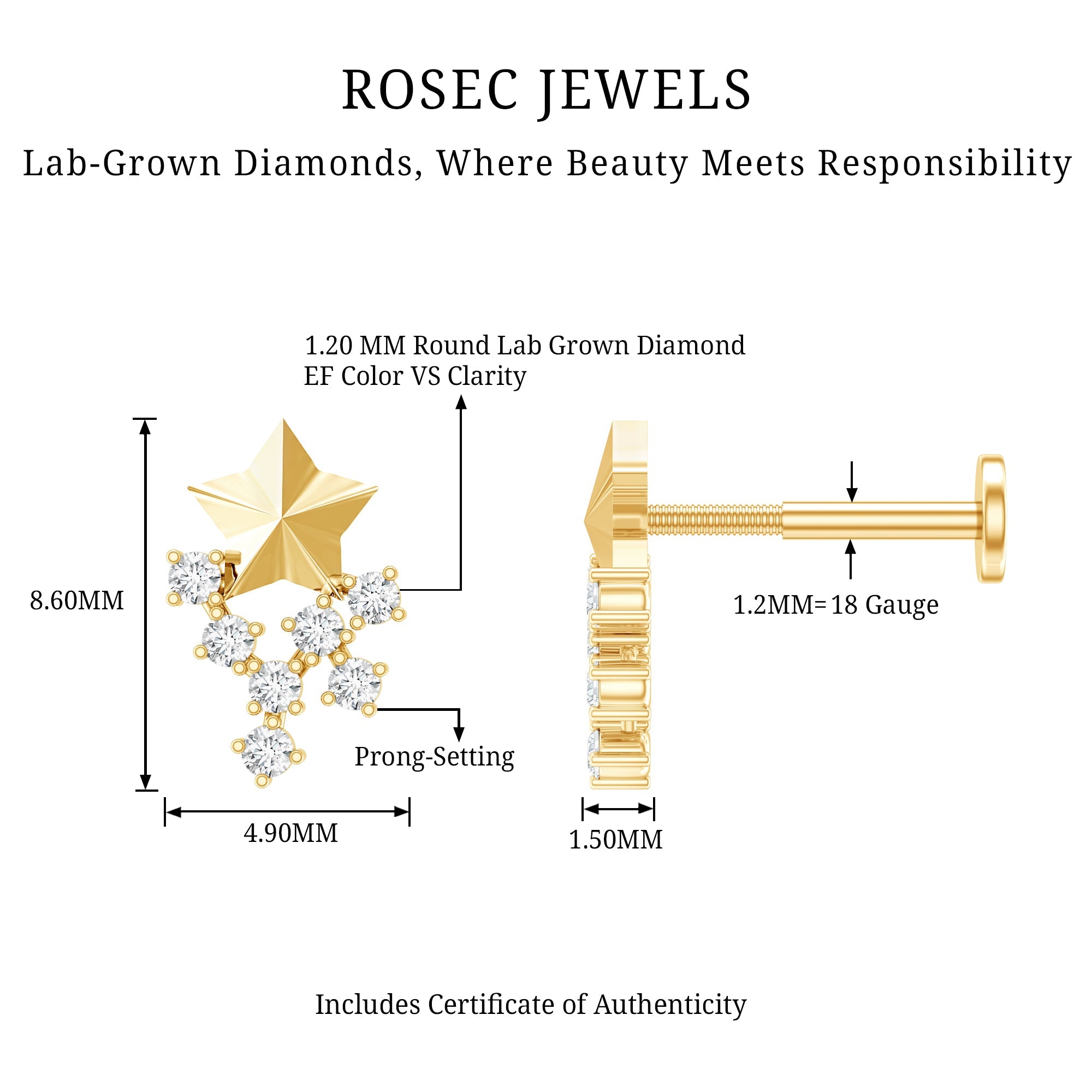 Diamond Star Celestial Earring for Tragus Piercing | Body Jewelry | Wiccan Center