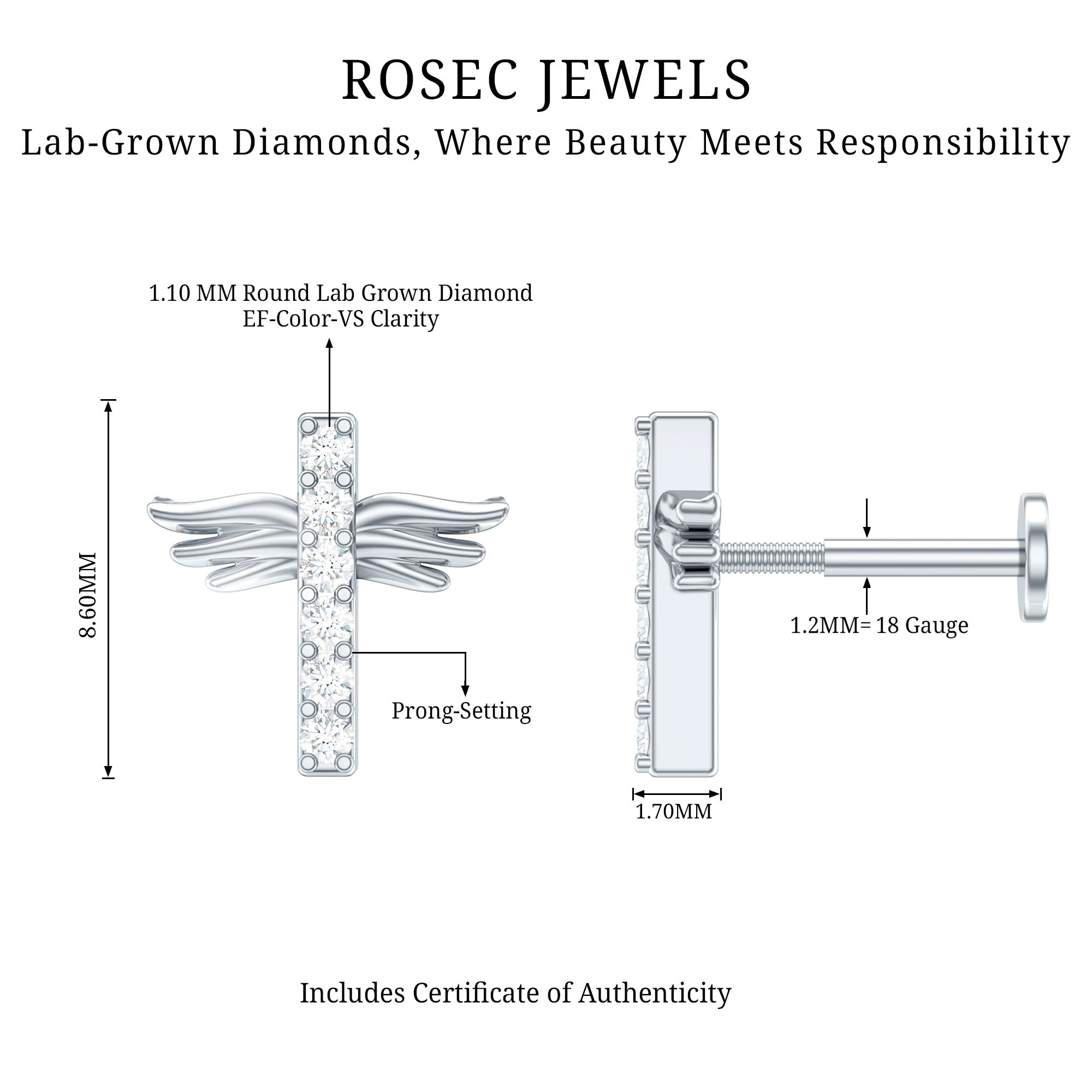 Diamond Cross Earring for Tragus Piercing | Body Jewelry | Wiccan Center