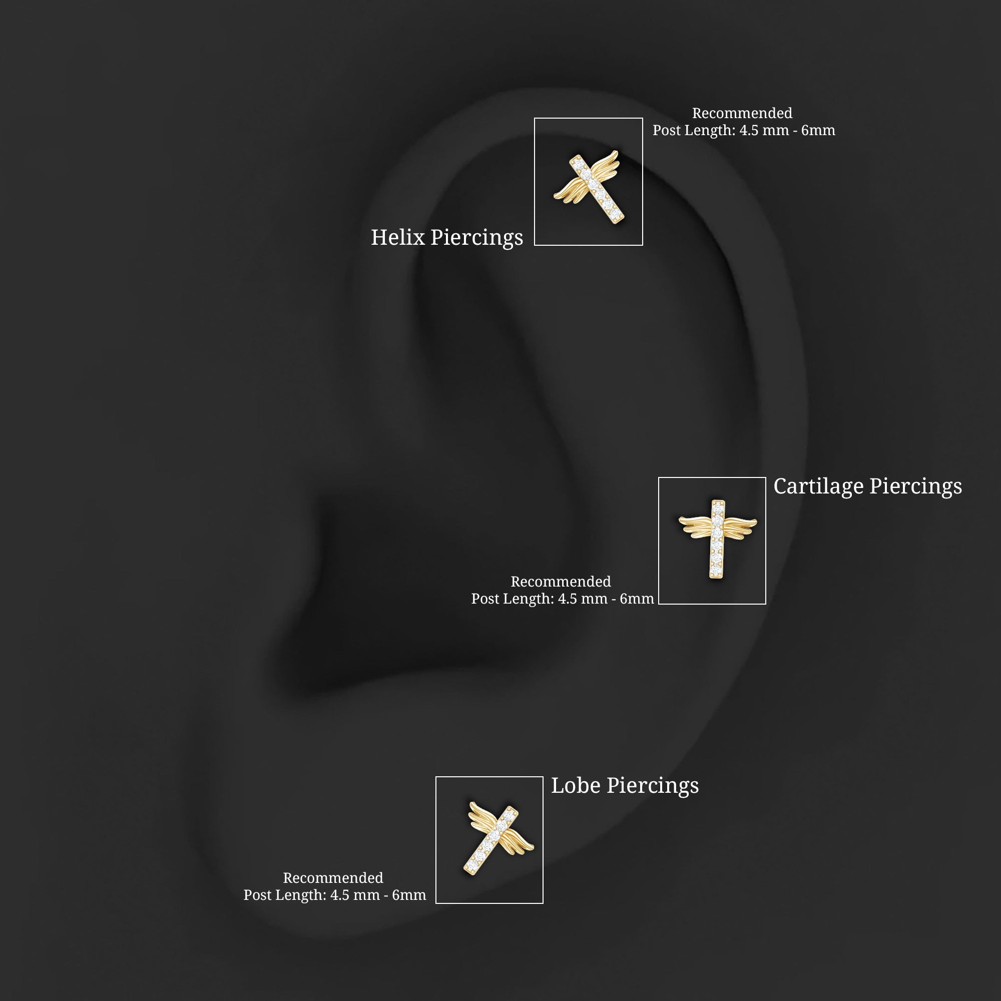 Diamond Cross Earring for Tragus Piercing | Body Jewelry | Wiccan Center