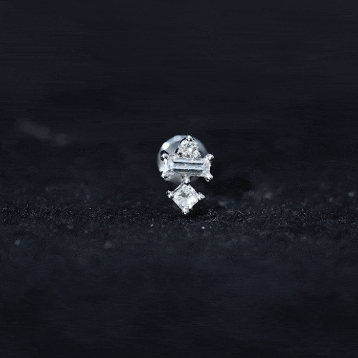 Genuine Diamond Three Stone Earring for Tragus Piercing | Body Jewelry | Wiccan Center