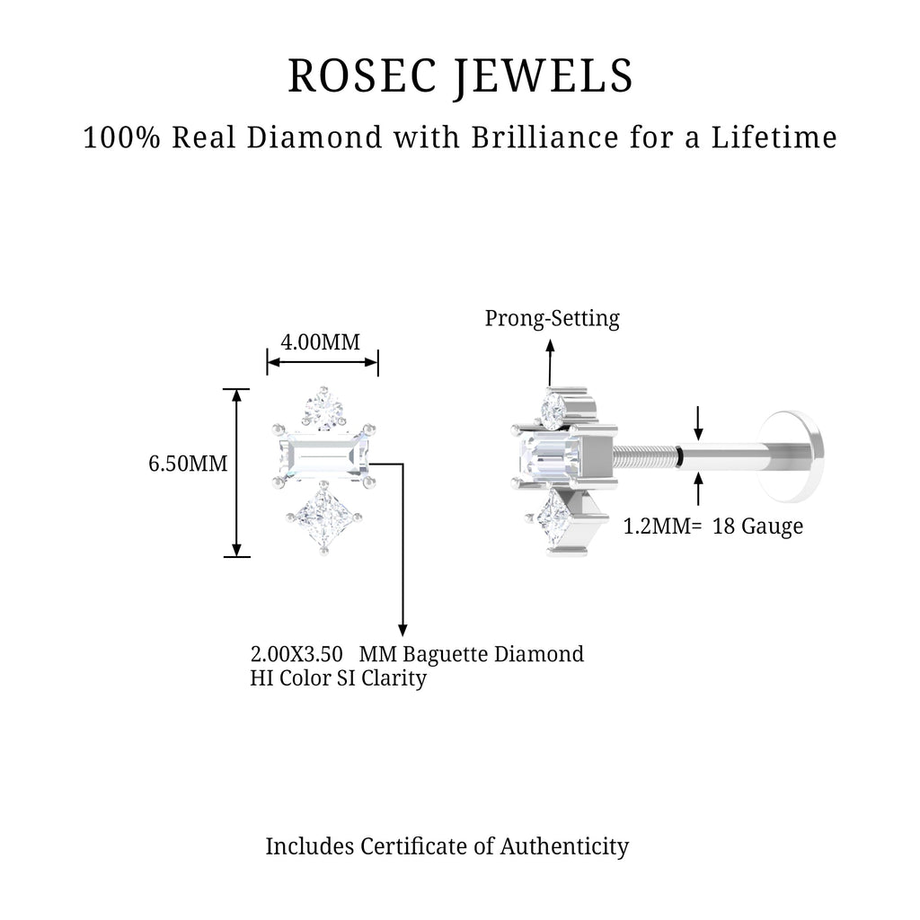 Genuine Diamond Three Stone Earring for Tragus Piercing | Body Jewelry | Wiccan Center