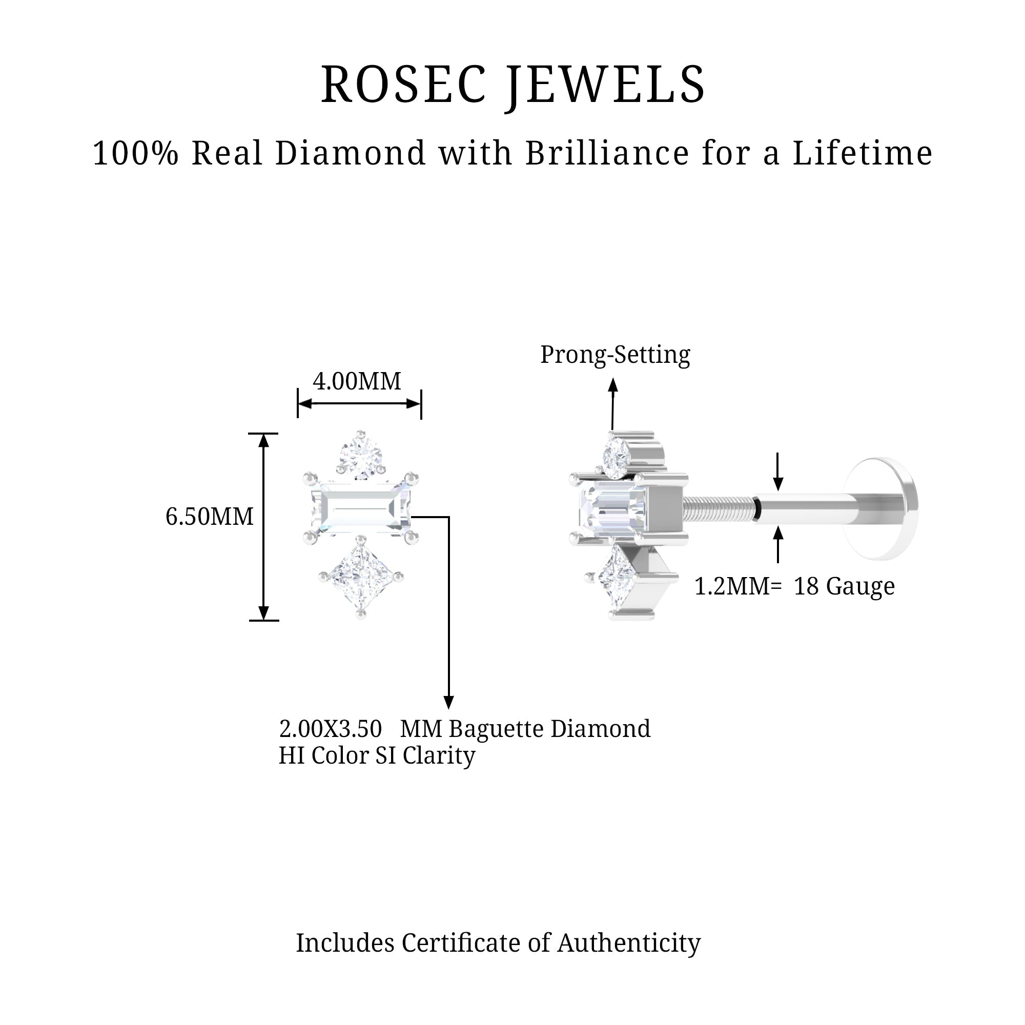 Genuine Diamond Three Stone Earring for Tragus Piercing | Body Jewelry | Wiccan Center