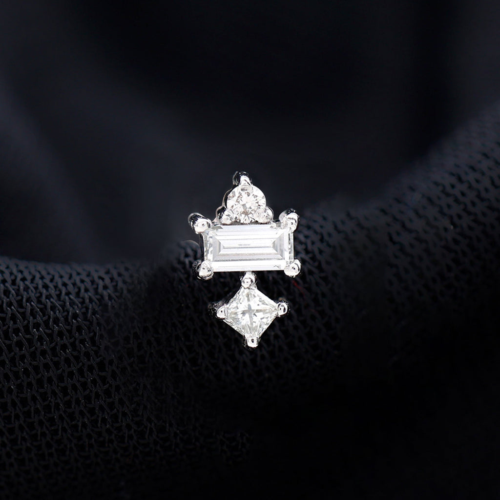 Genuine Diamond Three Stone Earring for Tragus Piercing | Body Jewelry | Wiccan Center