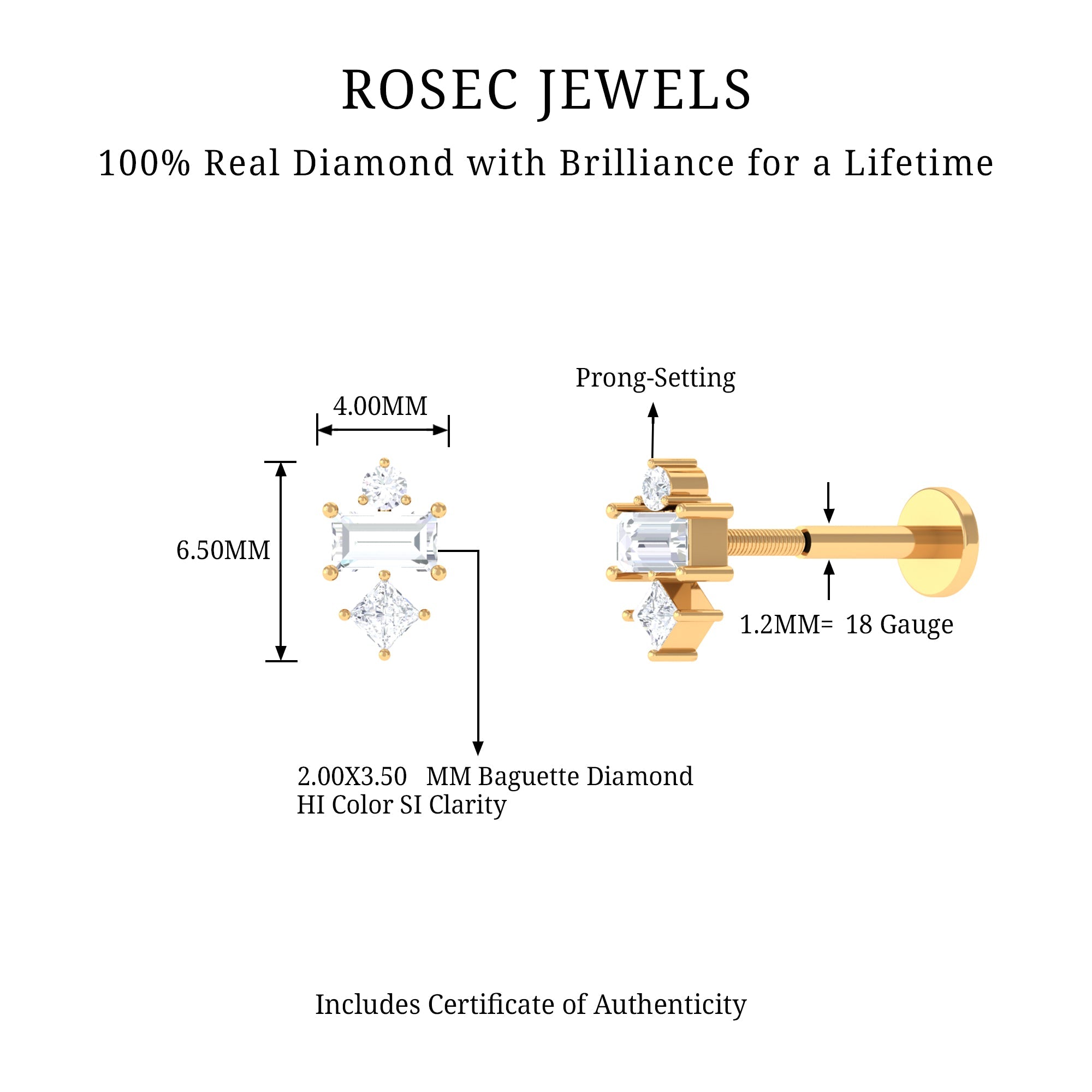 Genuine Diamond Three Stone Earring for Tragus Piercing | Body Jewelry | Wiccan Center