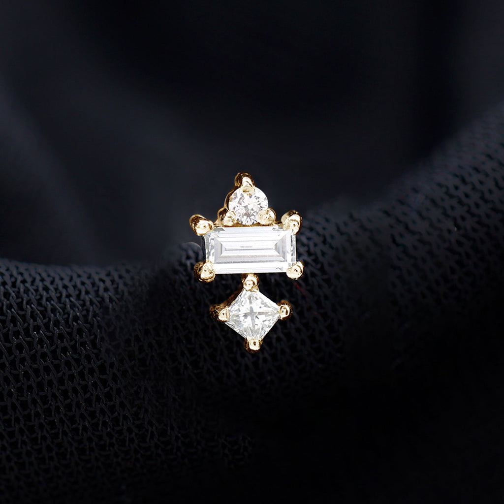 Genuine Diamond Three Stone Earring for Tragus Piercing | Body Jewelry | Wiccan Center