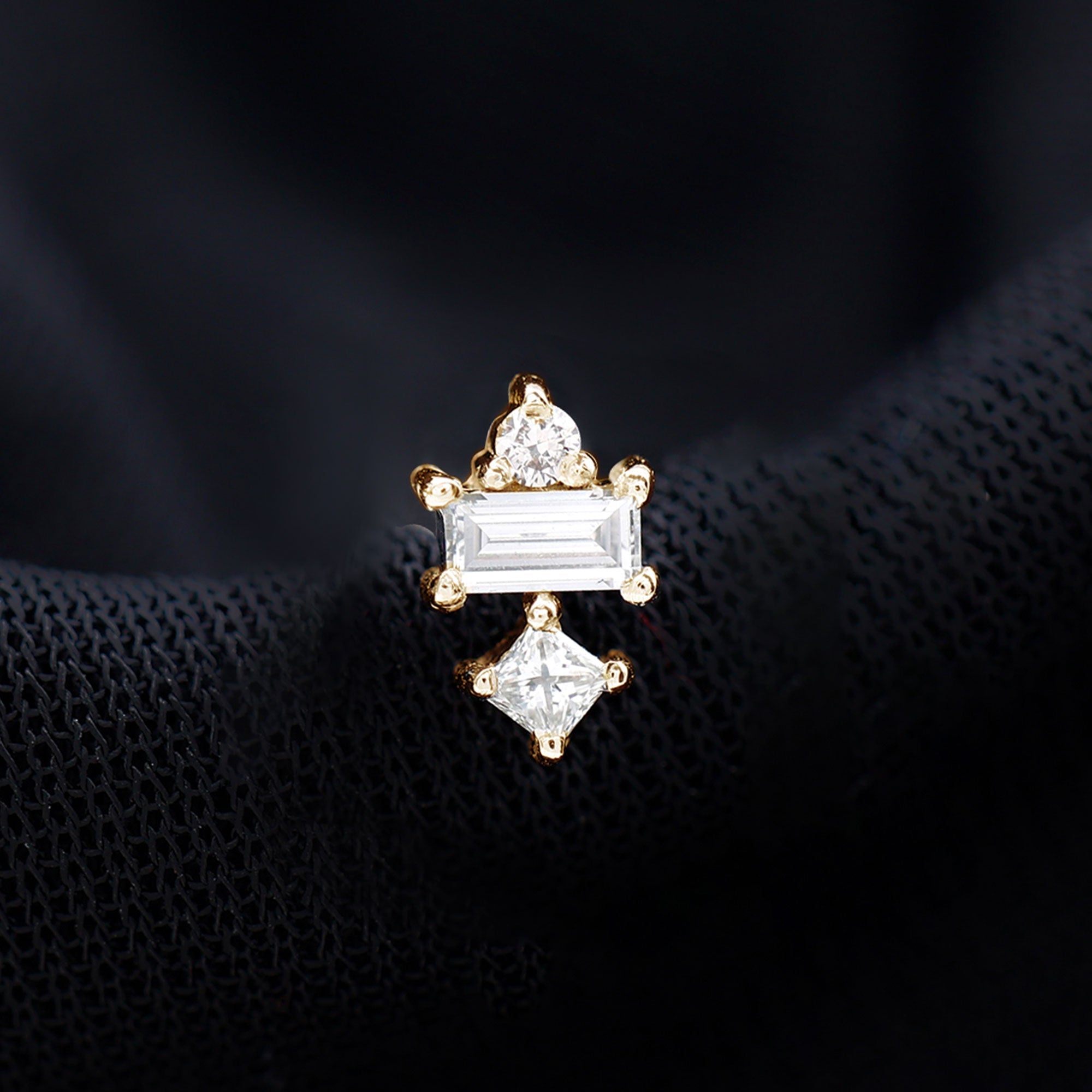 Genuine Diamond Three Stone Earring for Tragus Piercing | Body Jewelry | Wiccan Center