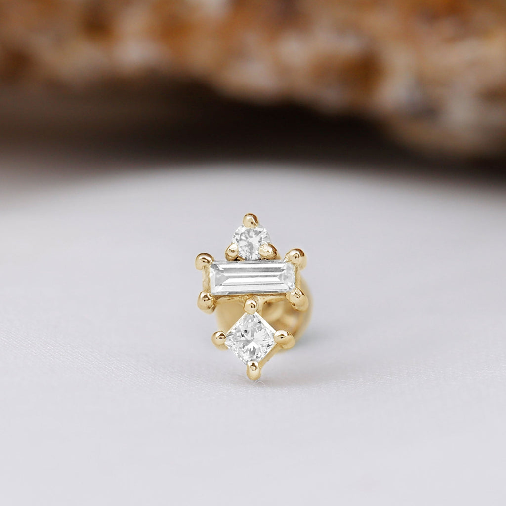 Genuine Diamond Three Stone Earring for Tragus Piercing | Body Jewelry | Wiccan Center