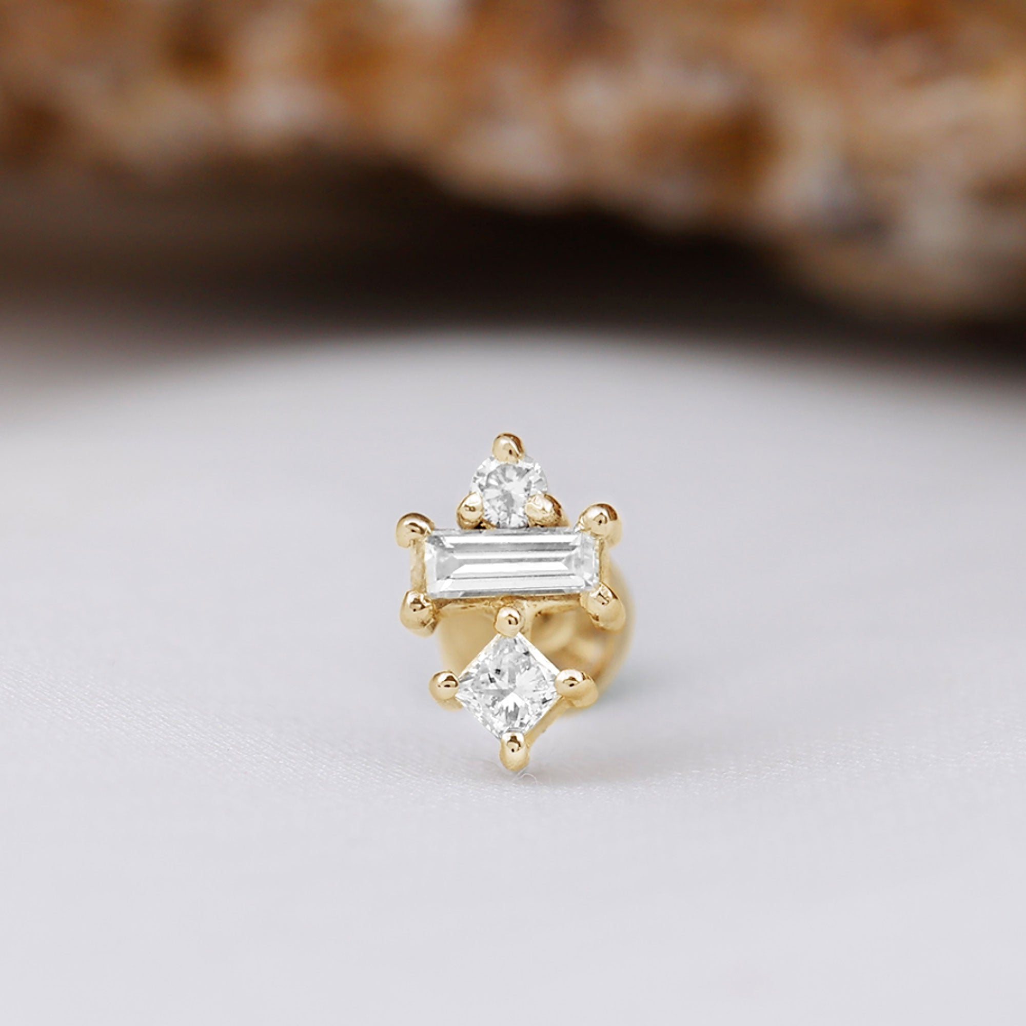 Genuine Diamond Three Stone Earring for Tragus Piercing | Body Jewelry | Wiccan Center
