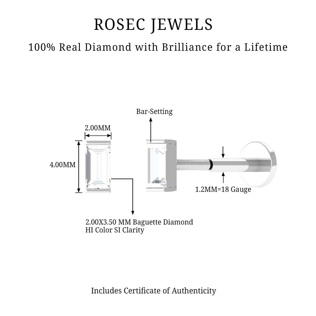 Solitaire Baguette Diamond Earring for Tragus Piercing | Body Jewelry | Wiccan Center