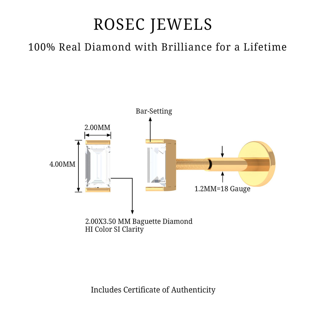 Solitaire Baguette Diamond Earring for Tragus Piercing | Body Jewelry | Wiccan Center