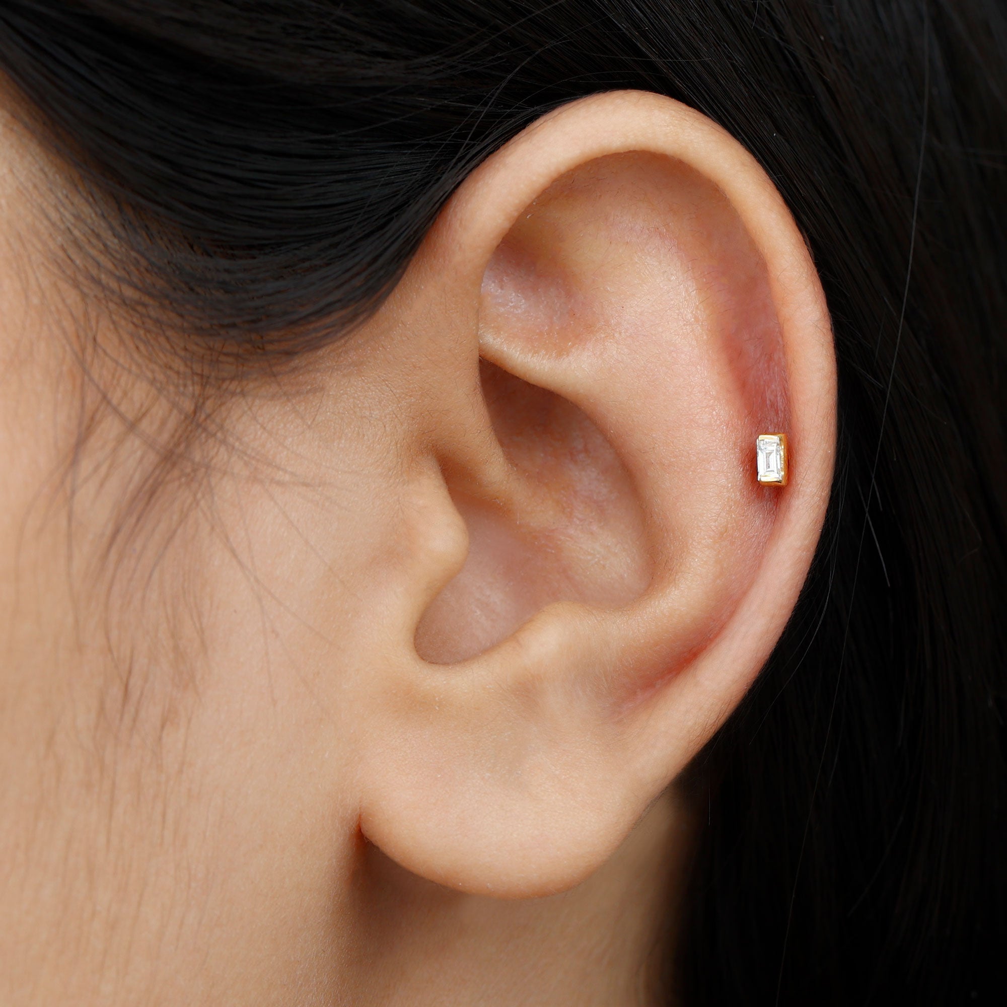 Solitaire Baguette Diamond Earring for Tragus Piercing | Body Jewelry | Wiccan Center