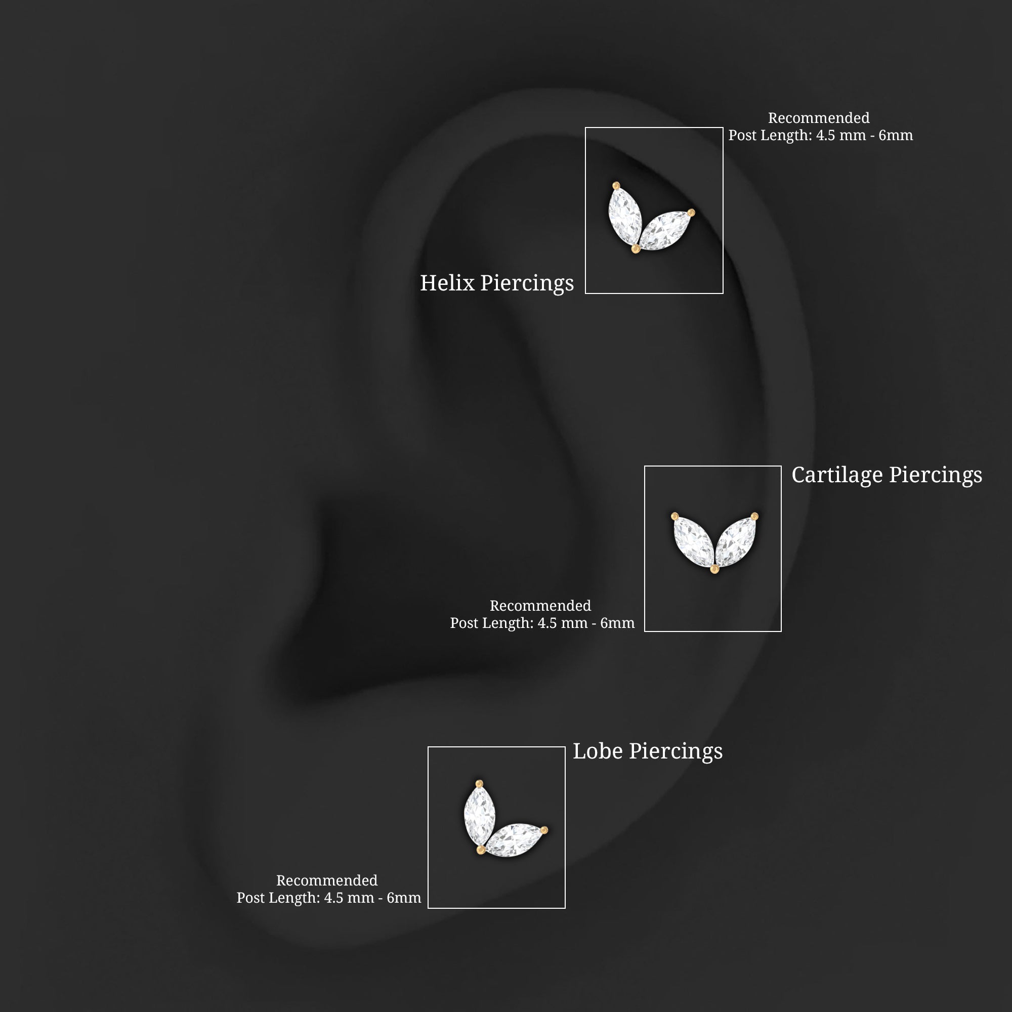 Marquise Diamond Two Stone Earring for Tragus Piercing | Body Jewelry | Wiccan Center