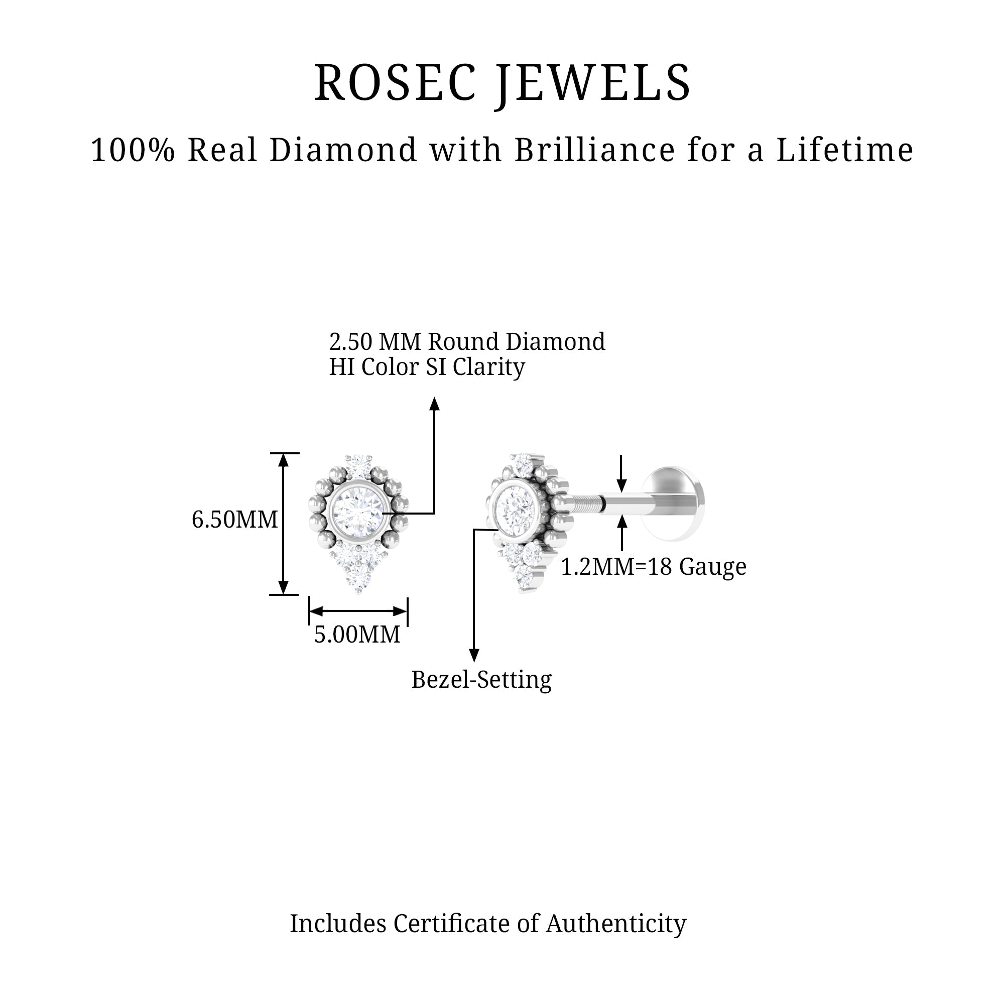 Bezel Set Diamond Minimalist Earring for Tragus Piercing | Body Jewelry | Wiccan Center