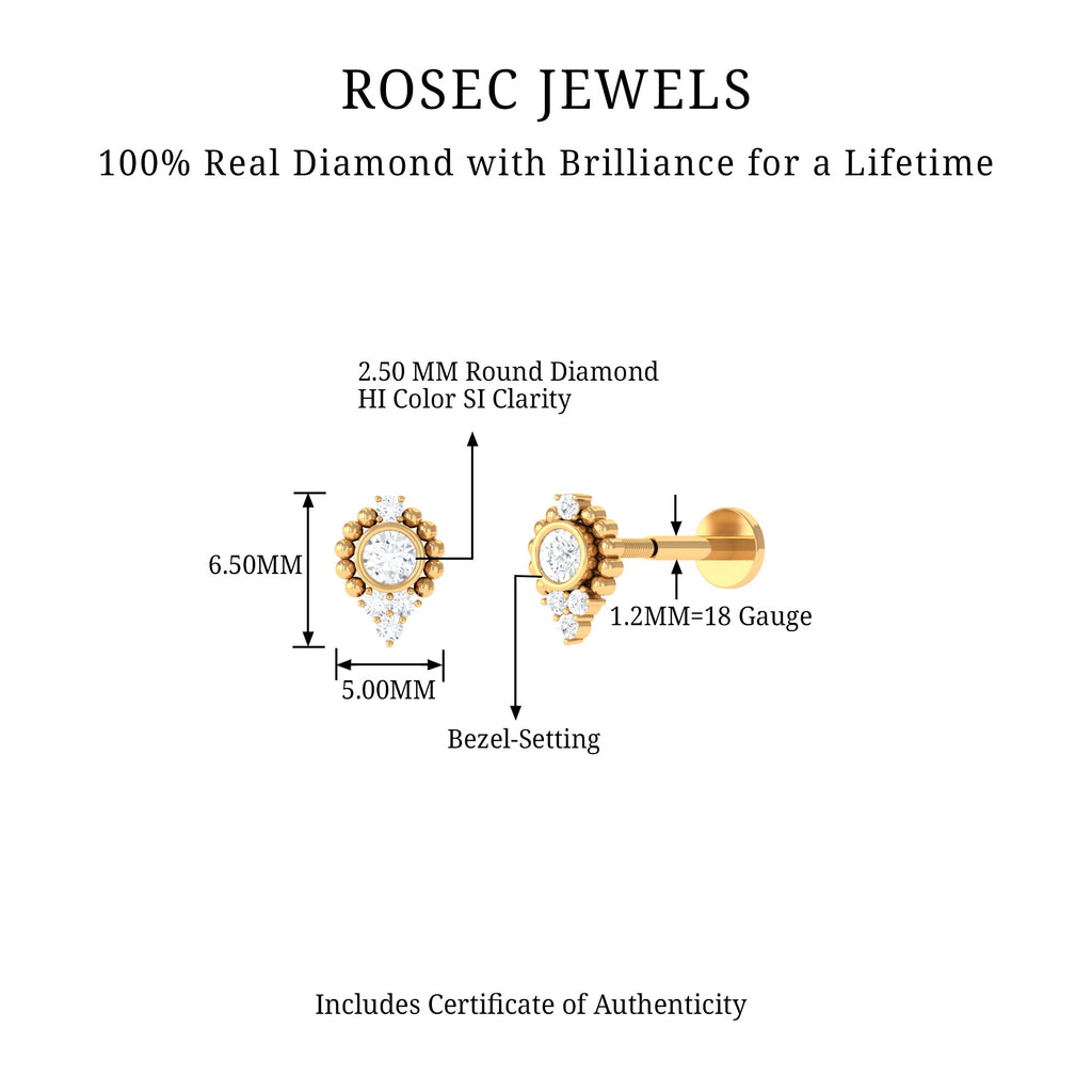 Bezel Set Diamond Minimalist Earring for Tragus Piercing | Body Jewelry | Wiccan Center