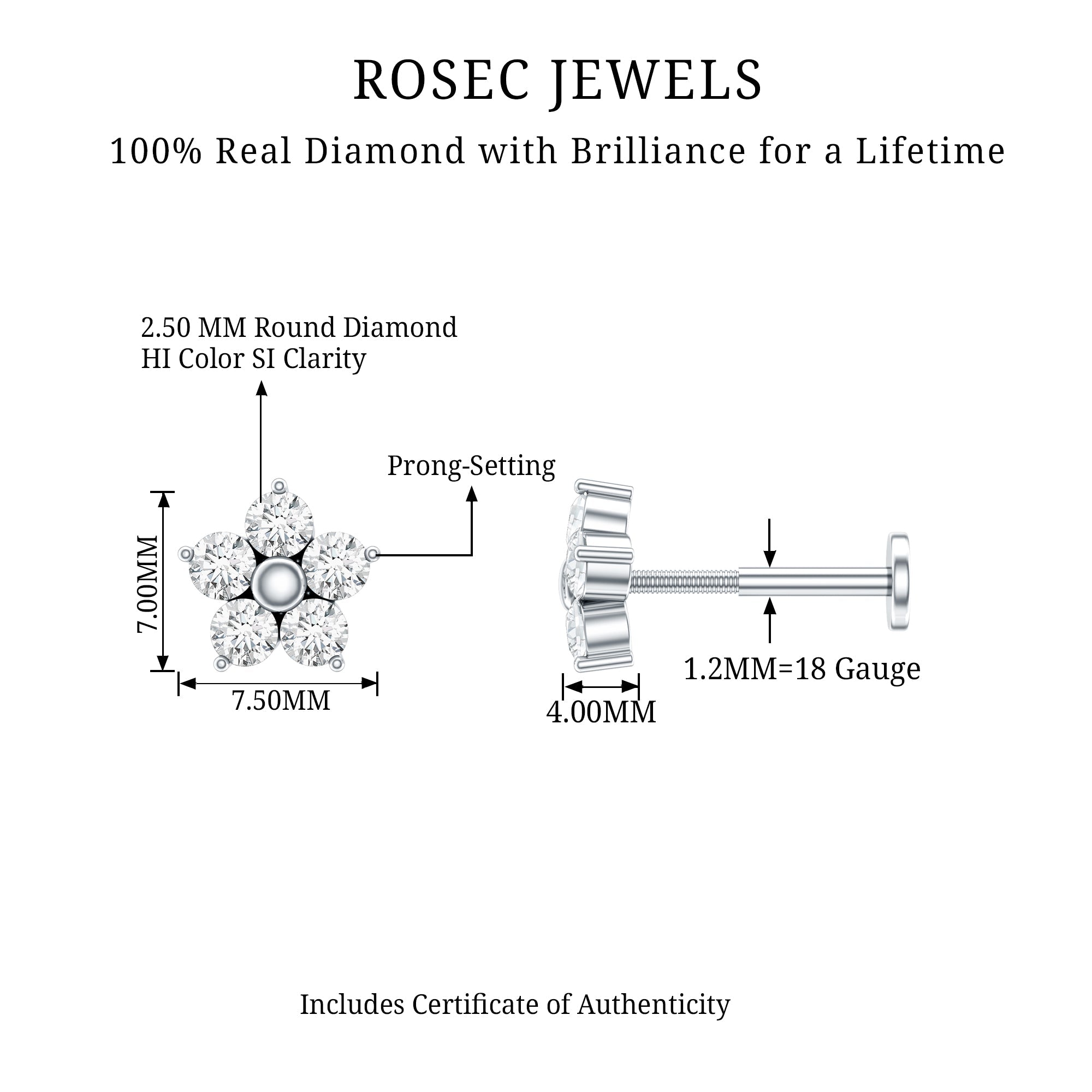 Nature Inspired Diamond Flower Earring for Tragus Piercing | Body Jewelry | Wiccan Center