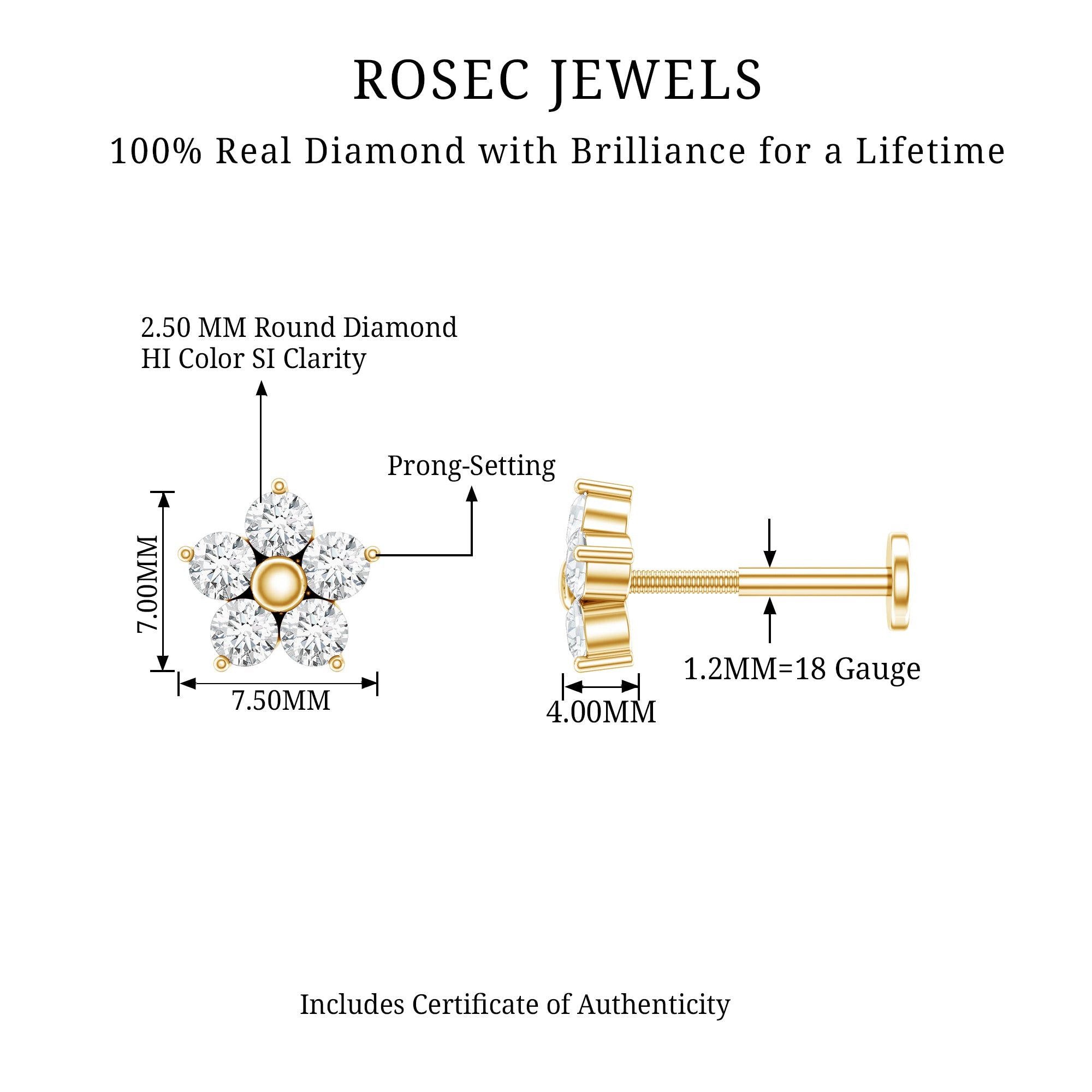 Nature Inspired Diamond Flower Earring for Tragus Piercing | Body Jewelry | Wiccan Center