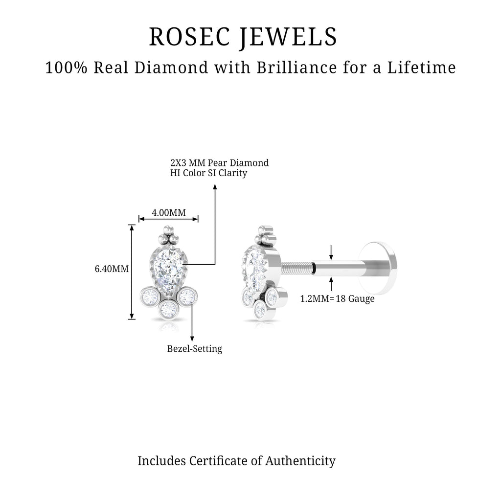 Minimal Diamond Tragus Earring in Beaded Bezel Setting | Body Jewelry | Wiccan Center