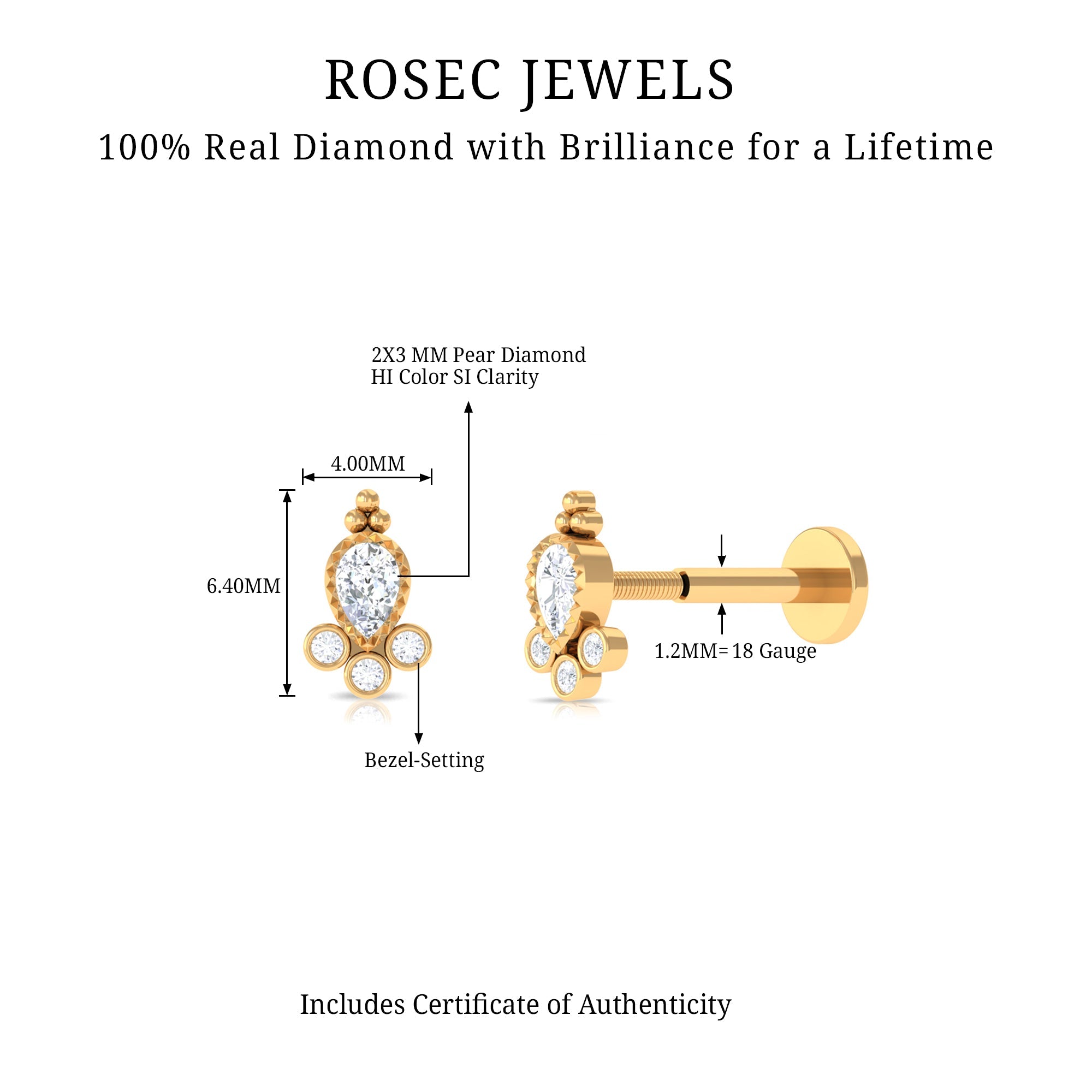 Minimal Diamond Tragus Earring in Beaded Bezel Setting | Body Jewelry | Wiccan Center