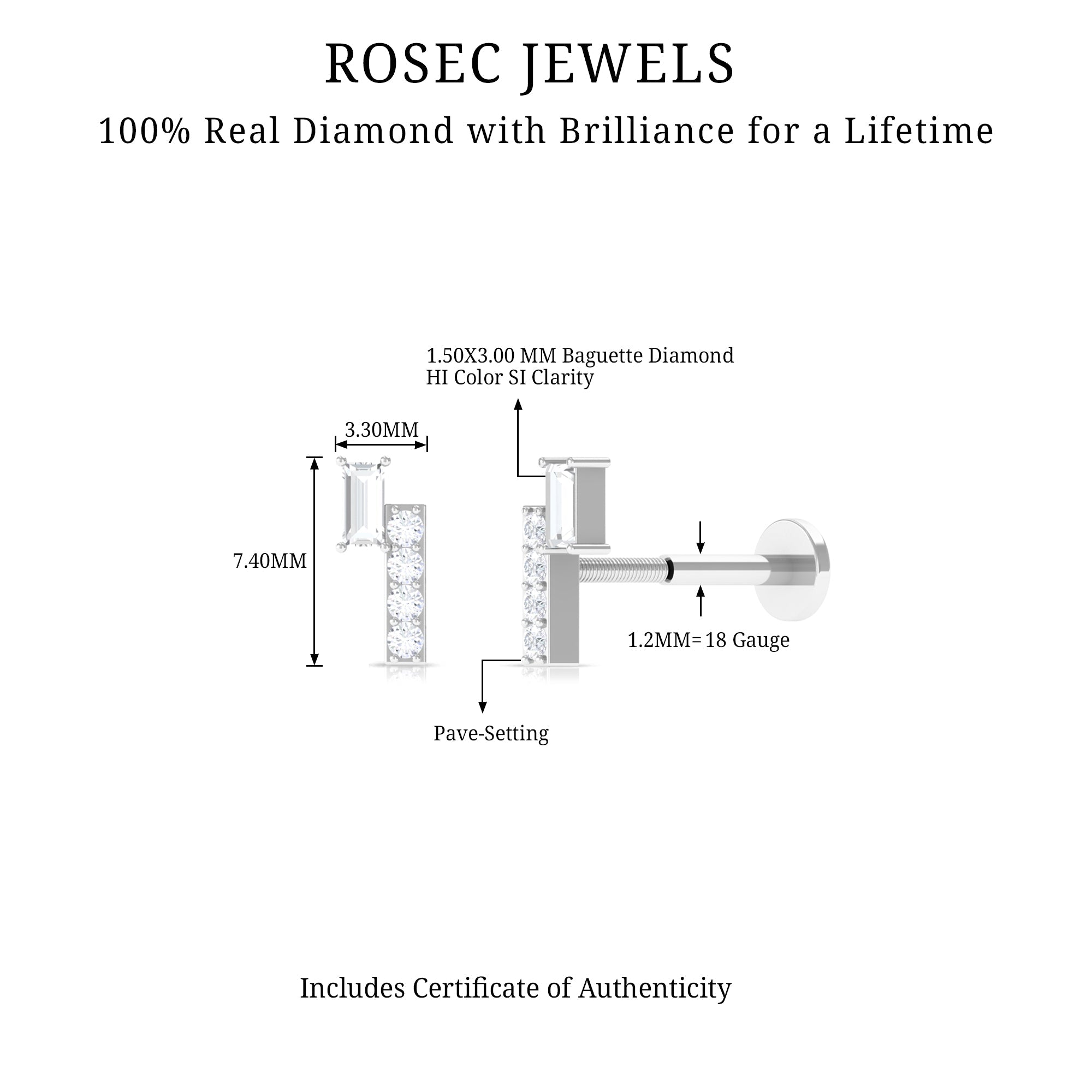 Minimalist Diamond Tragus Piercing Earring | Body Jewelry | Wiccan Center
