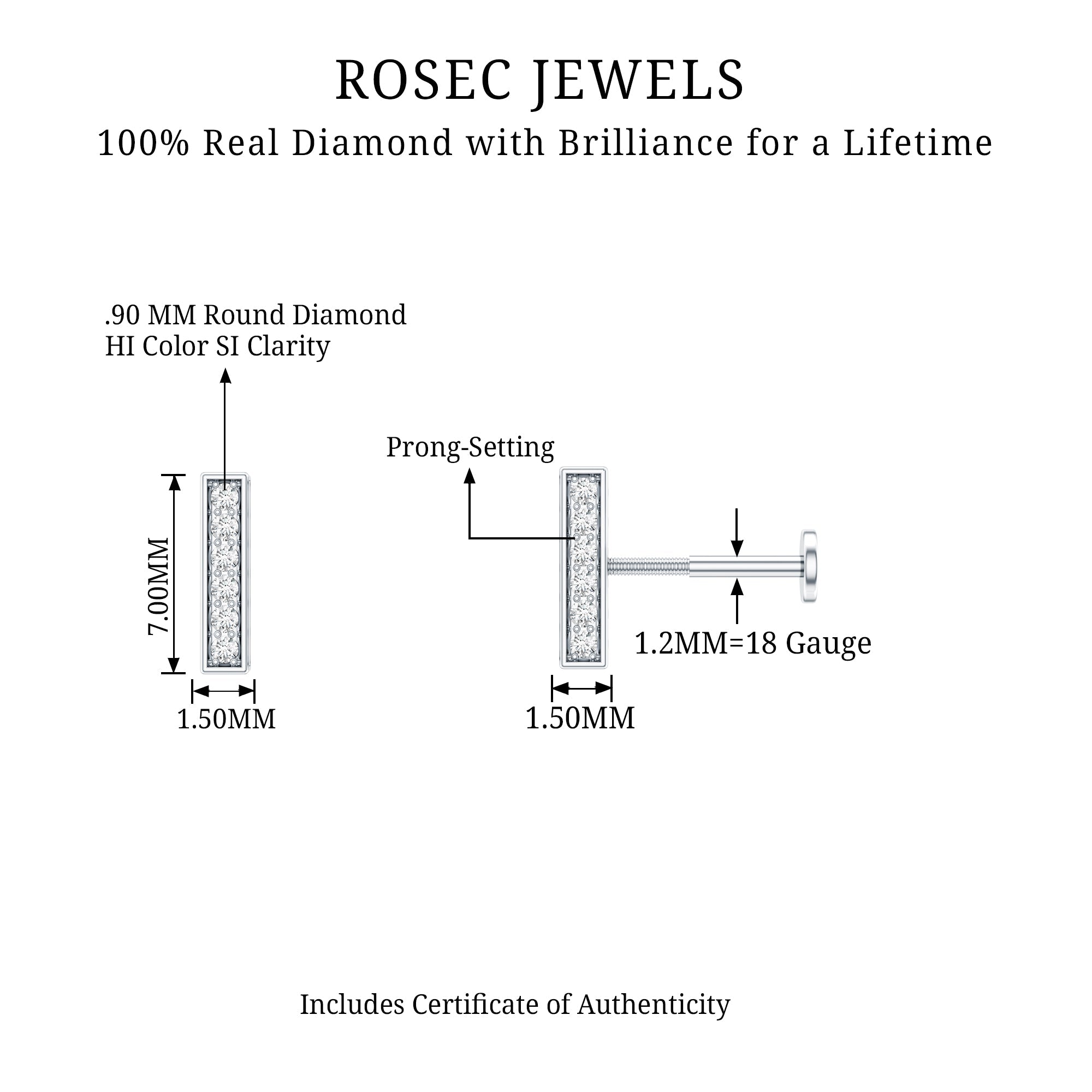 Diamond Bar Earring for Tragus Piercing | Body Jewelry | Wiccan Center