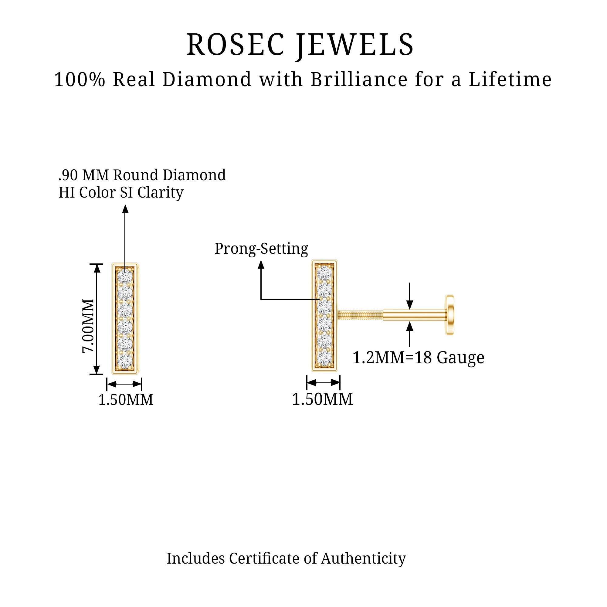 Diamond Bar Earring for Tragus Piercing | Body Jewelry | Wiccan Center