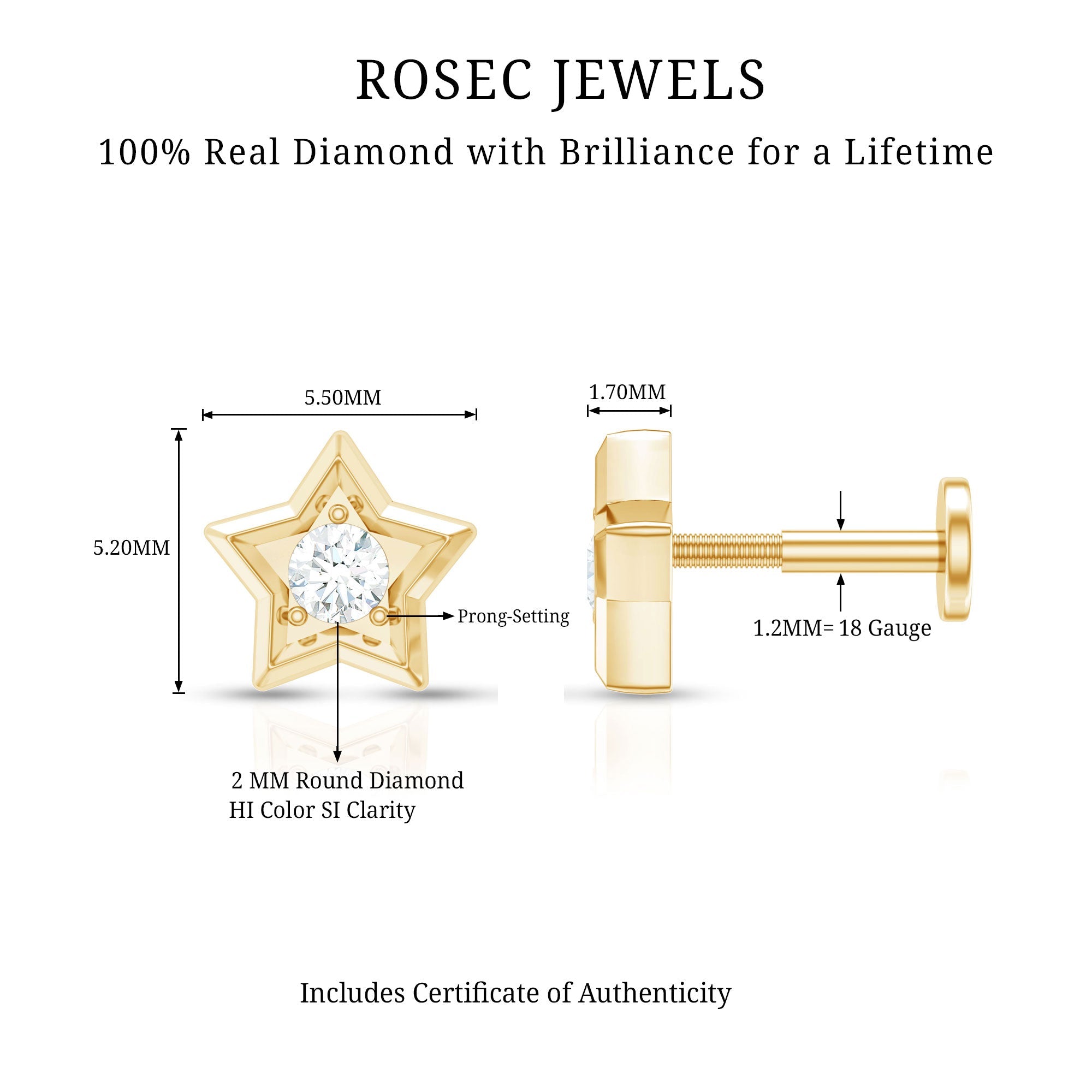 Dainty Diamond Star Earring for Tragus Piercing | Body Jewelry | Wiccan Center