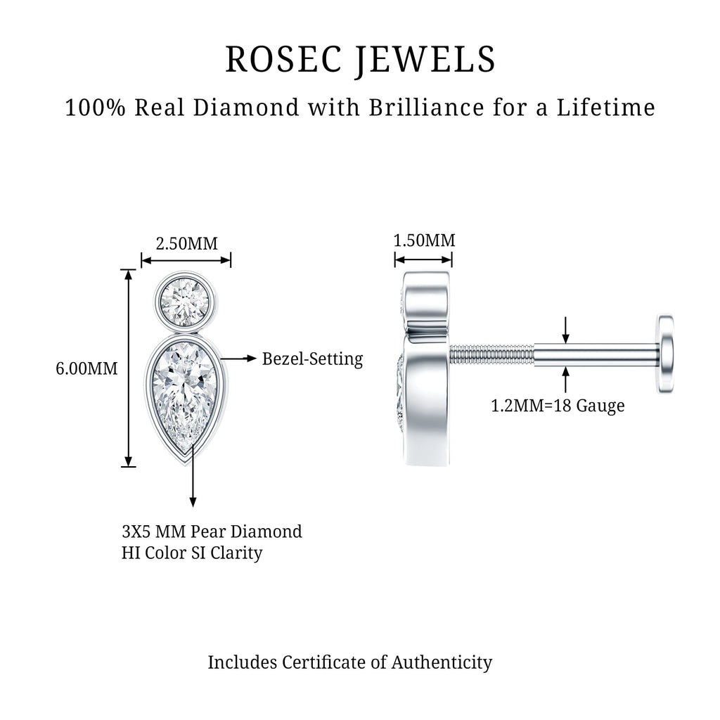 Minimal Pear Diamond Tragus Earring in Bezel Setting | Body Jewelry | Wiccan Center